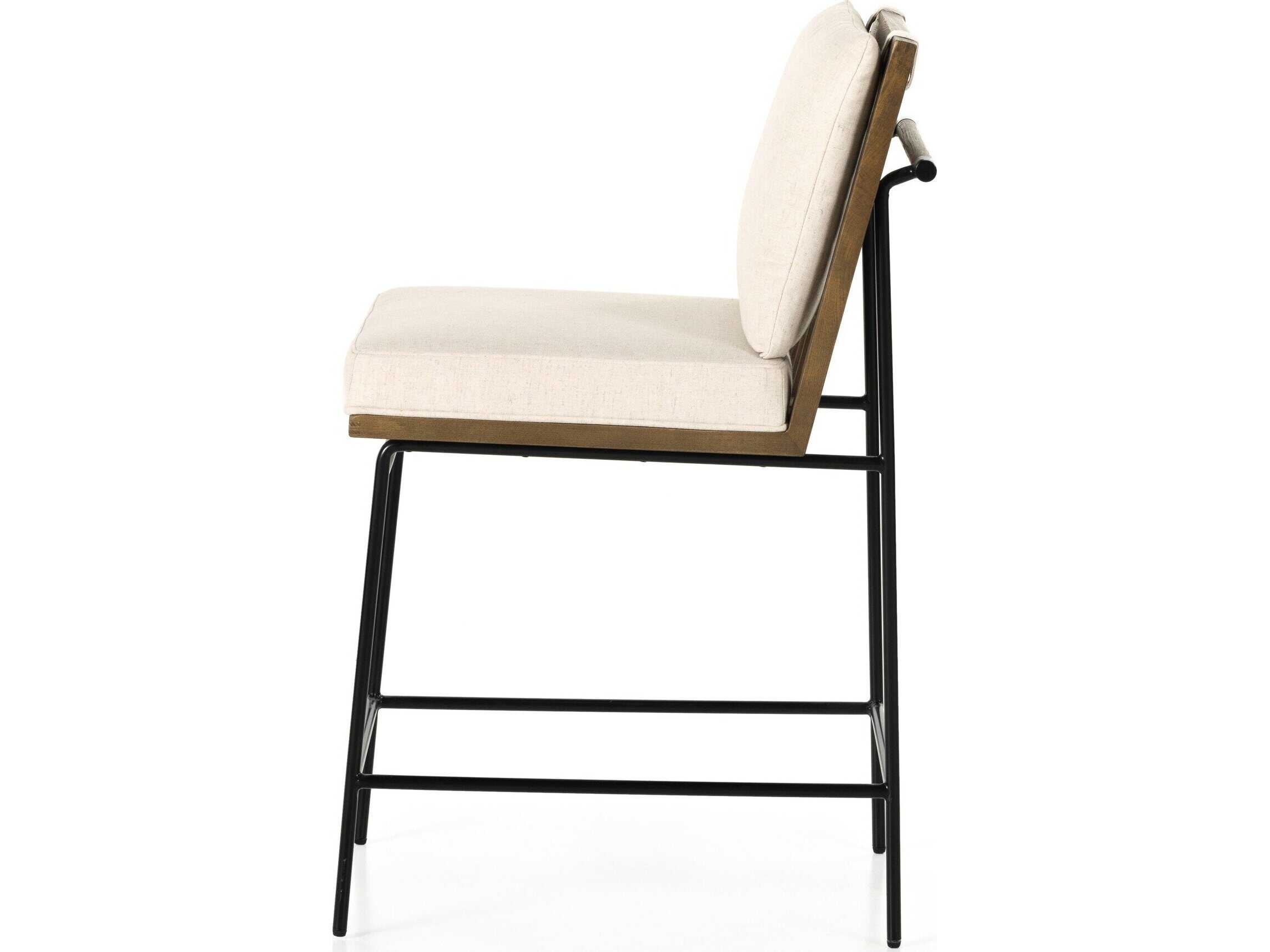 Four Hands Westgate Crete Upholstered Oak Wood Amber Midnight Iron Savile Flax Counter Stool