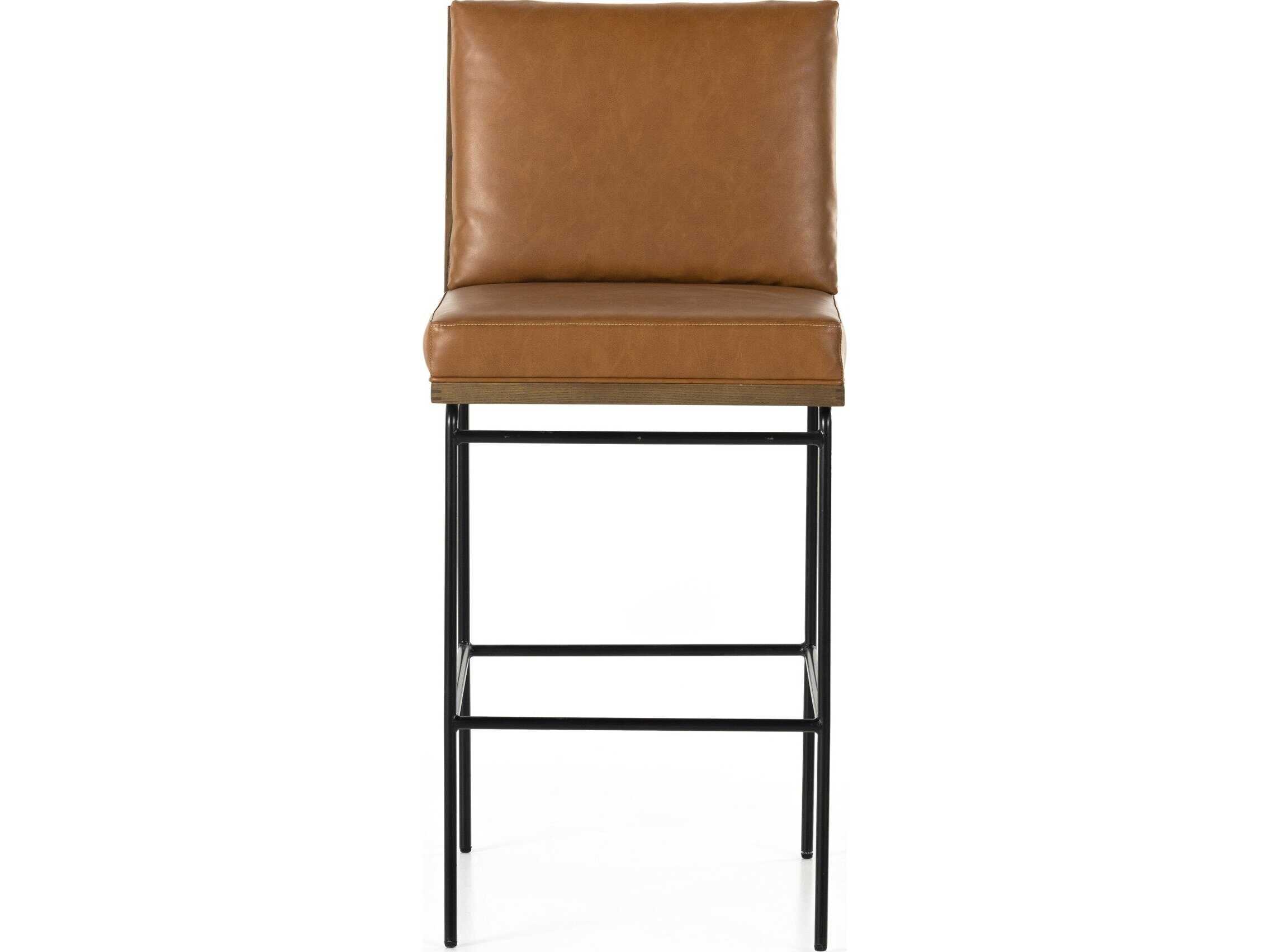 Four Hands Westgate Crete Sierra Butterscotch Leather Oak Wood Bar Stool