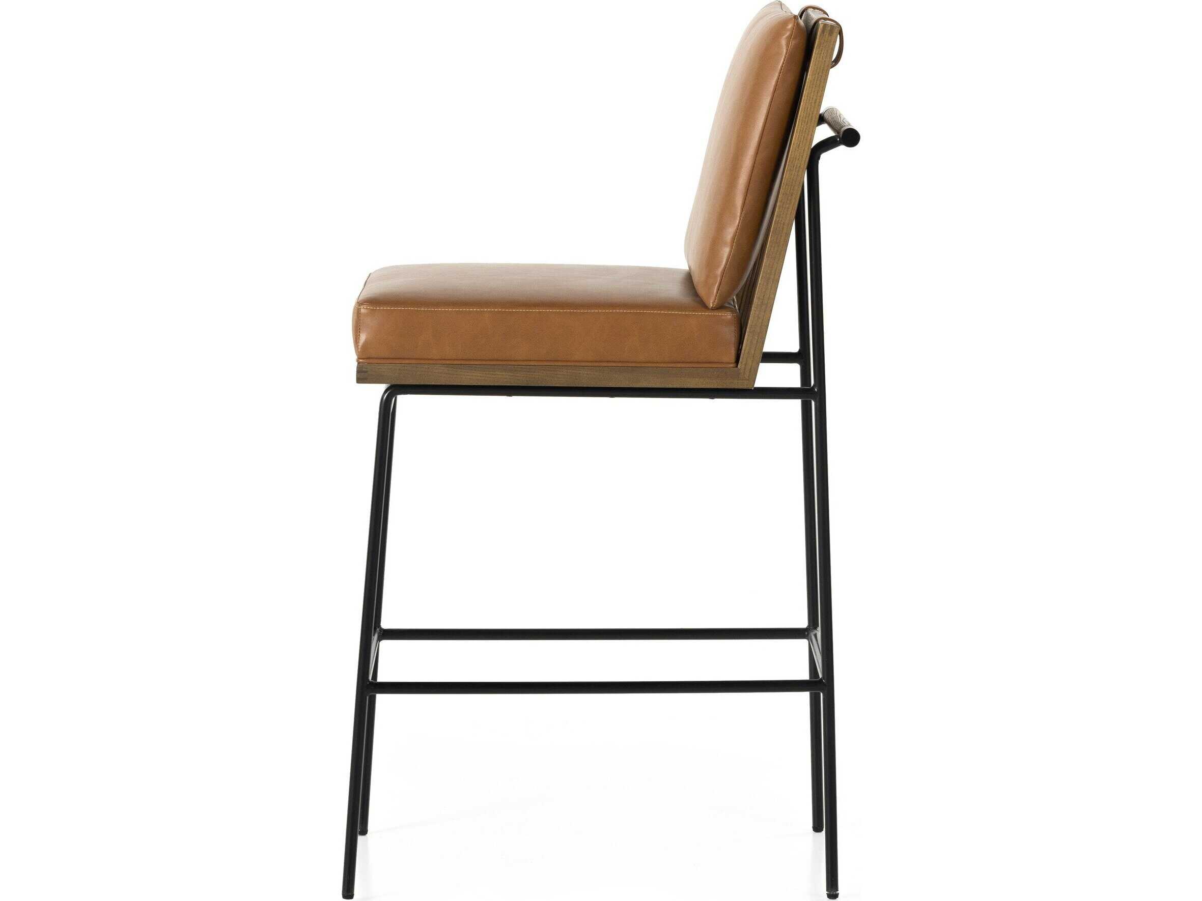 Four Hands Westgate Crete Sierra Butterscotch Leather Oak Wood Bar Stool