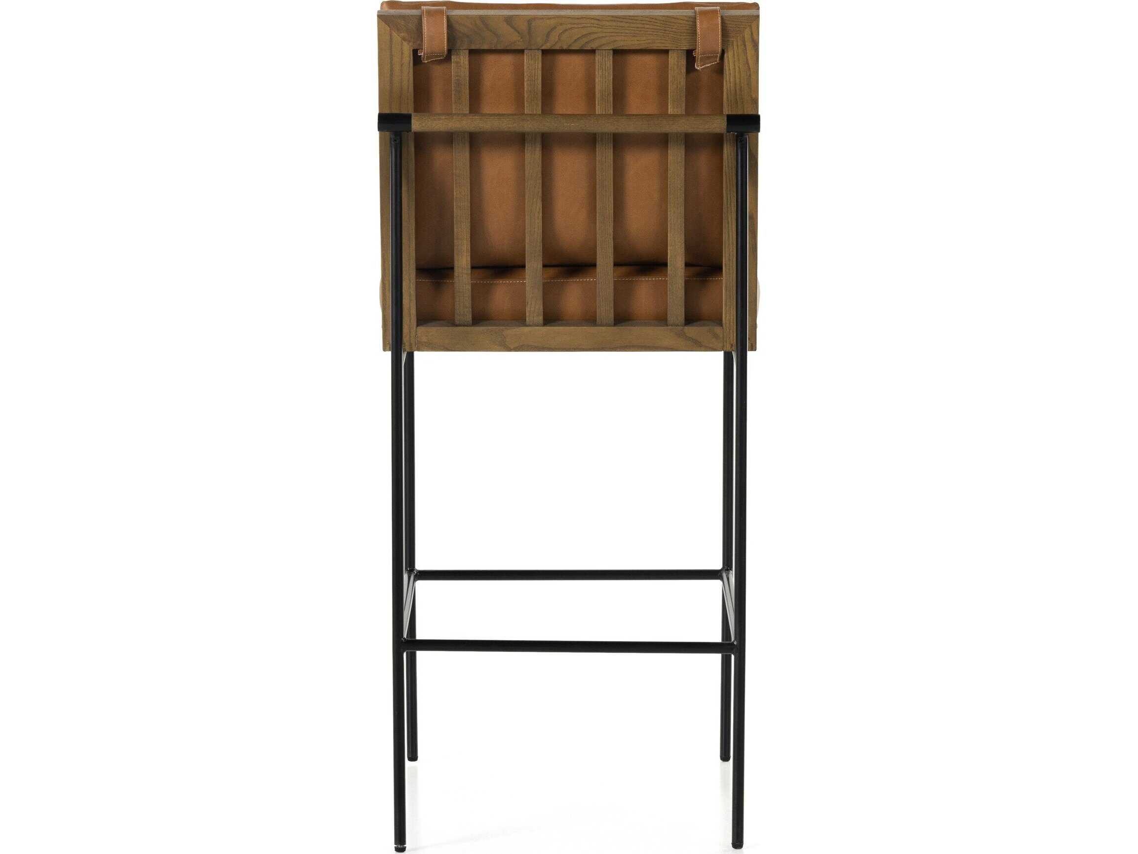 Four Hands Westgate Crete Sierra Butterscotch Leather Oak Wood Bar Stool