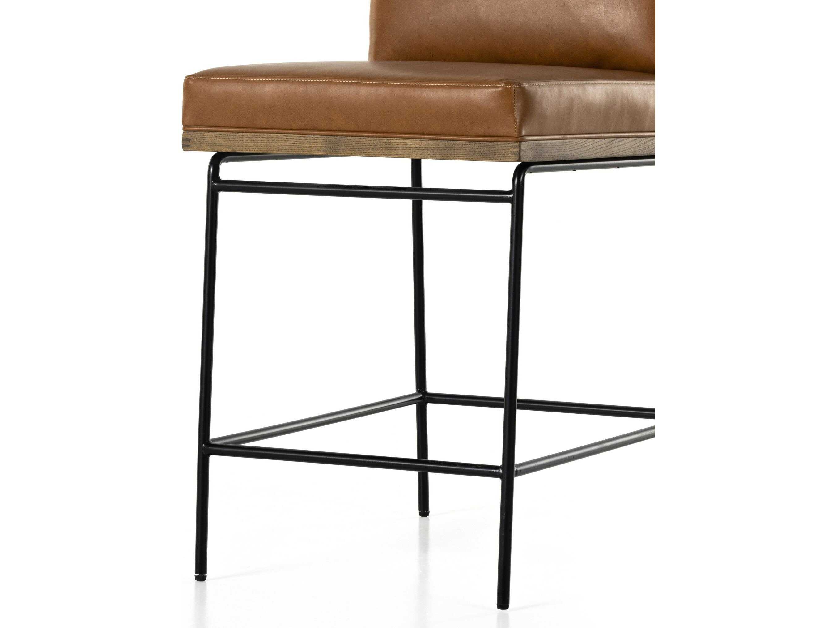 Luxecor Globetrotter Crete Leather Oak Wood Amber Midnight Iron Sierra Butterscotch Counter Stool