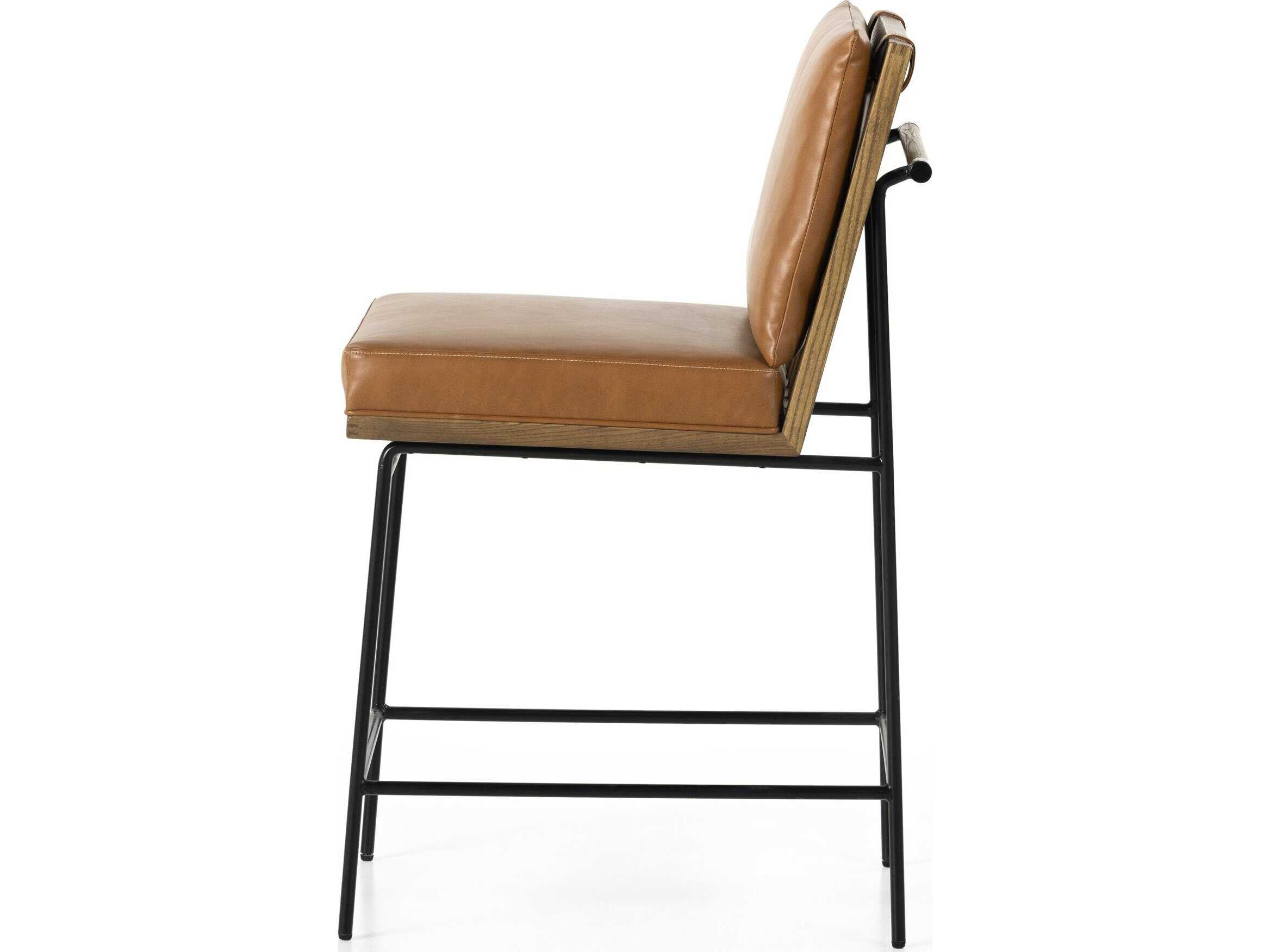Four Hands Westgate Crete Leather Oak Wood Amber Midnight Iron Sierra Butterscotch Counter Stool