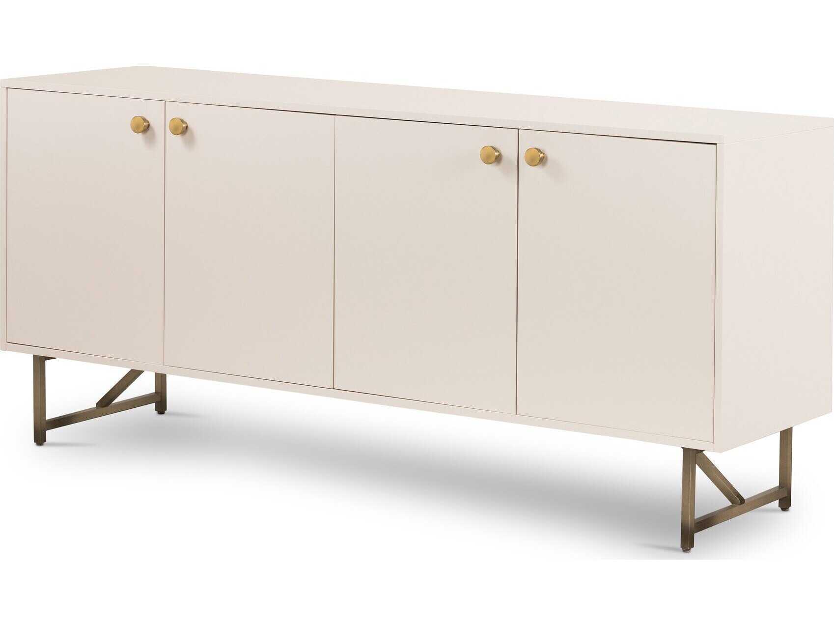 Four Hands Belfast Van 72" Hardwood Aged Brass Matte Alabaster Golden Sideboard