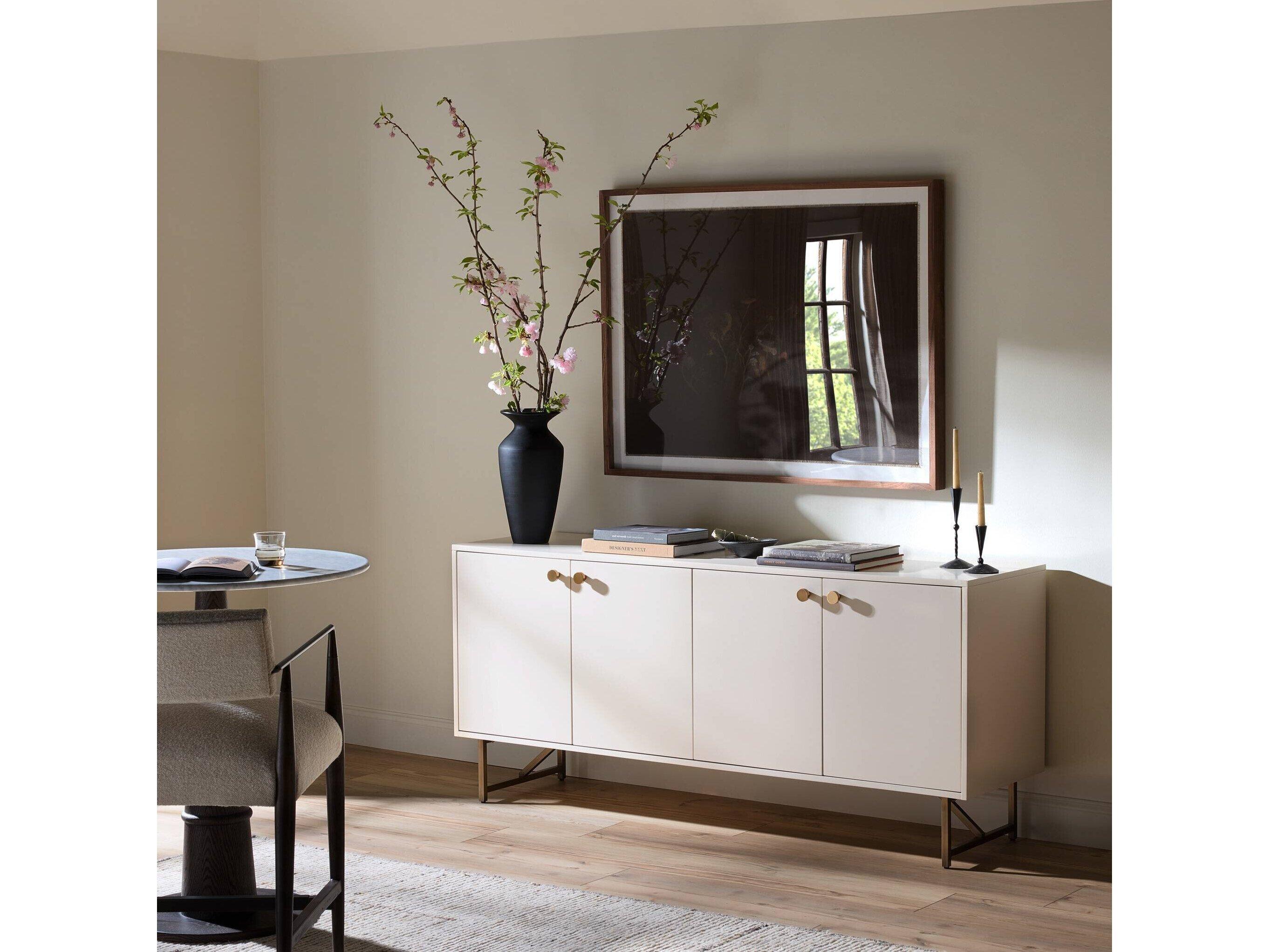Four Hands Belfast Van 72" Hardwood Aged Brass Matte Alabaster Golden Sideboard