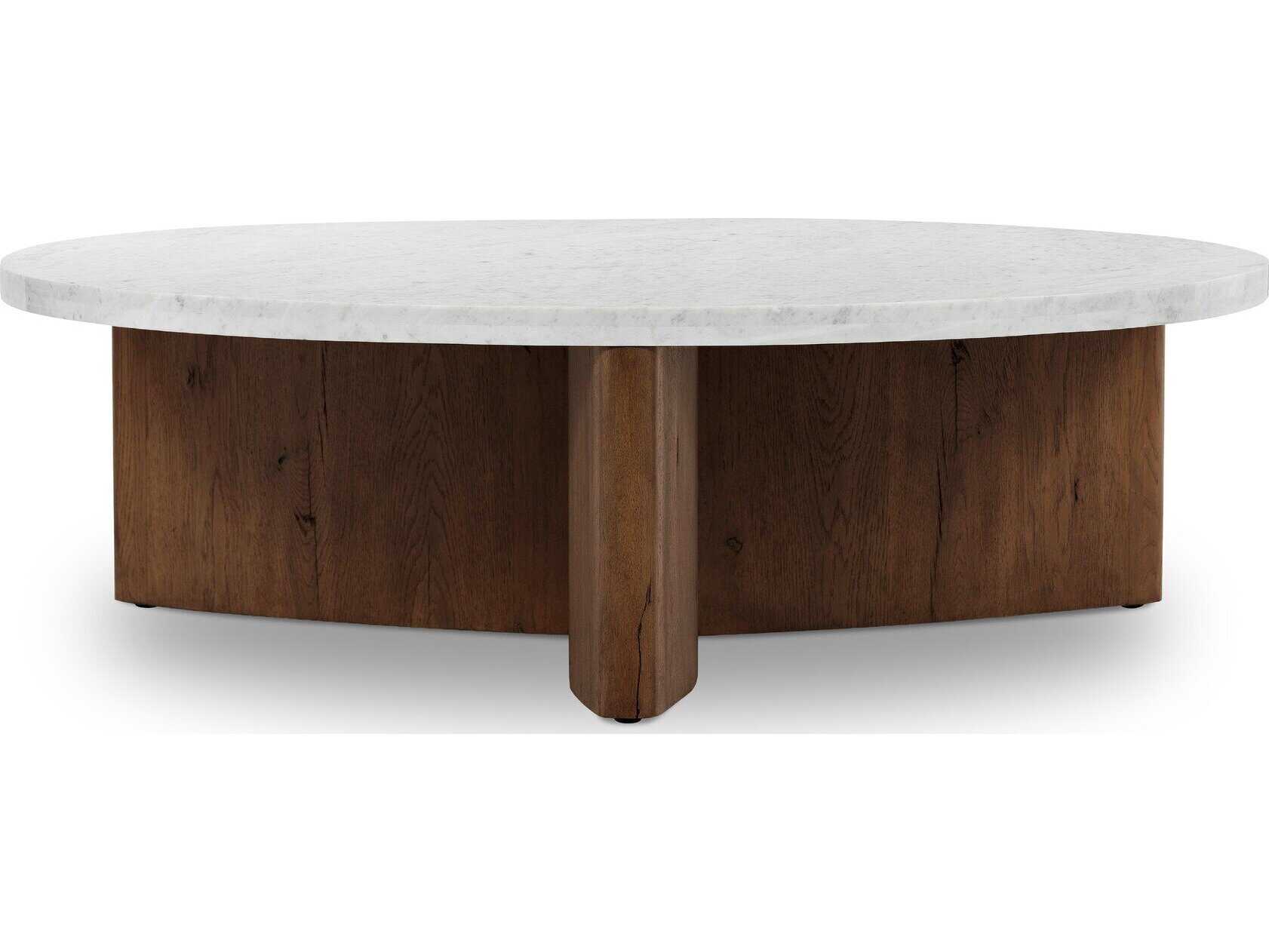 Four Hands Bina Toli Round Marble Rustic Fawn White Coffee Table