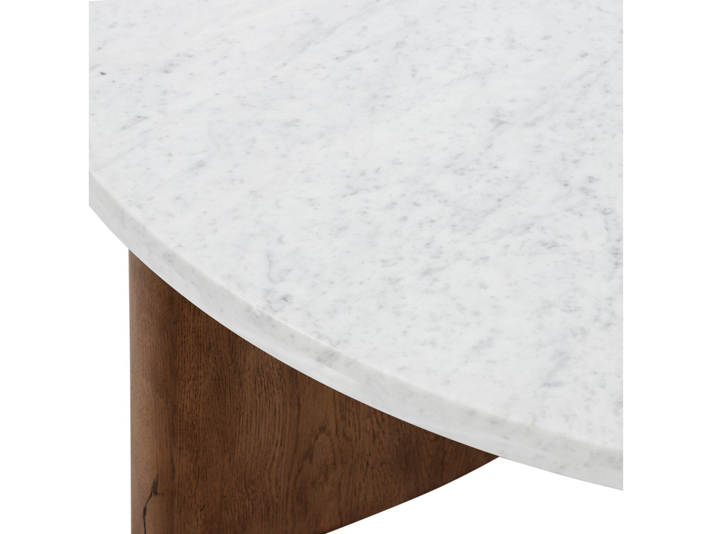 Four Hands Bina Toli Round Marble Rustic Fawn White Coffee Table