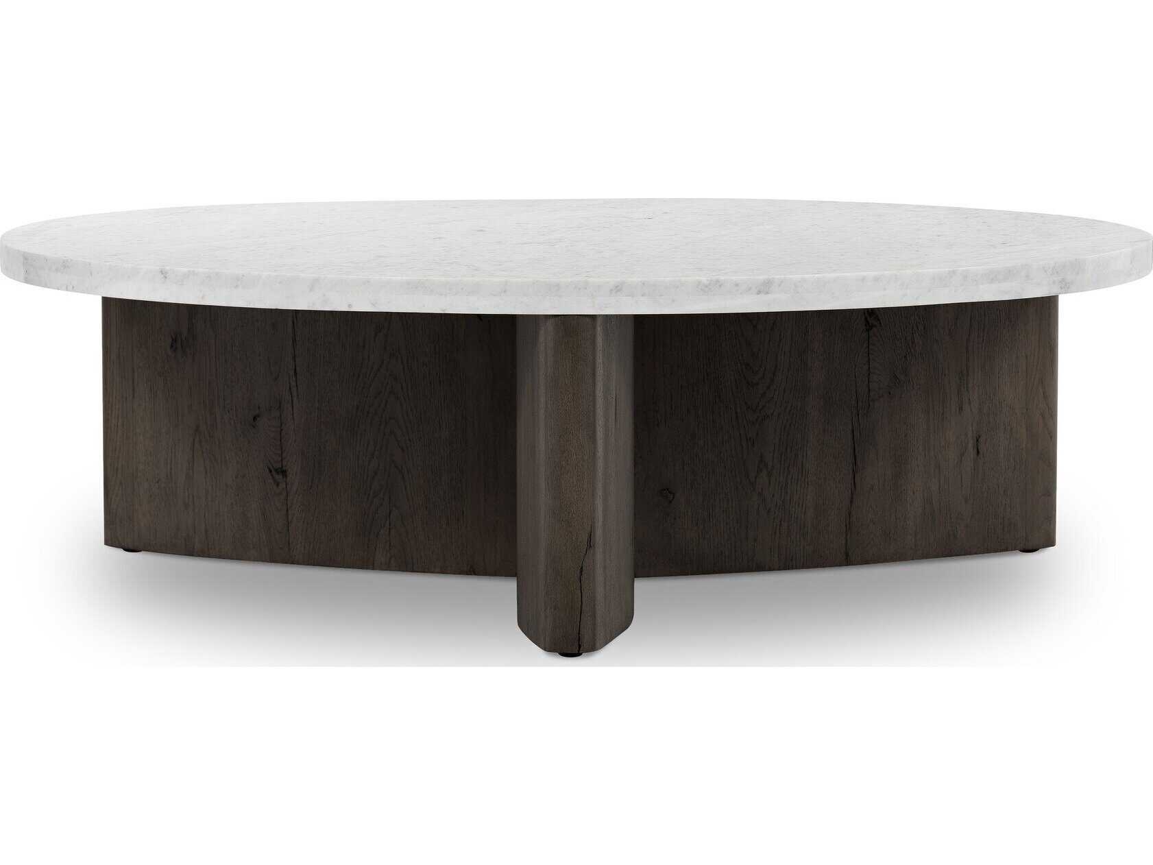 Four Hands Bina Toli Round Marble Smoked Black White Coffee Table