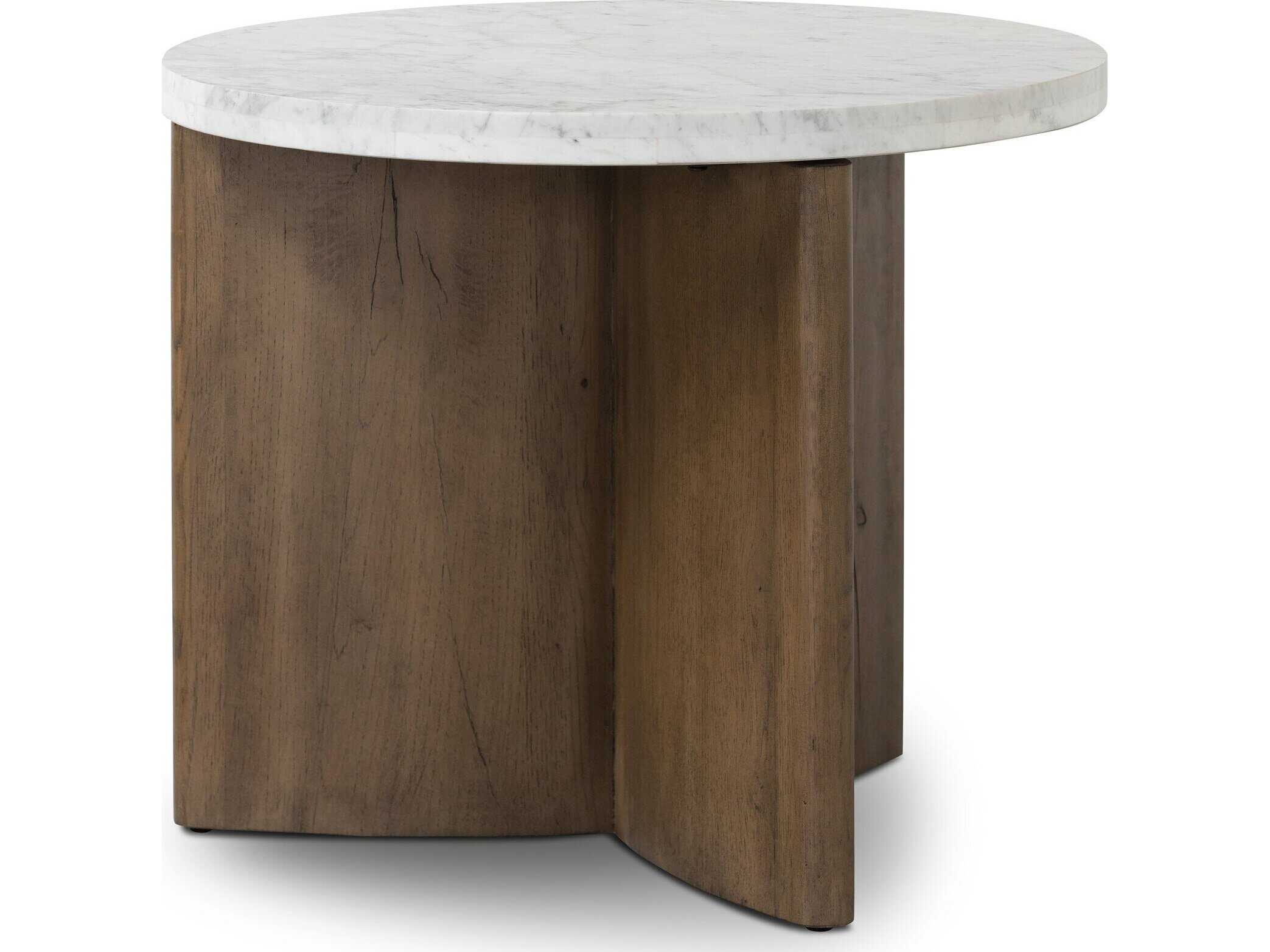 Four Hands Bina Toli Round Marble Rustic Fawn White End Table