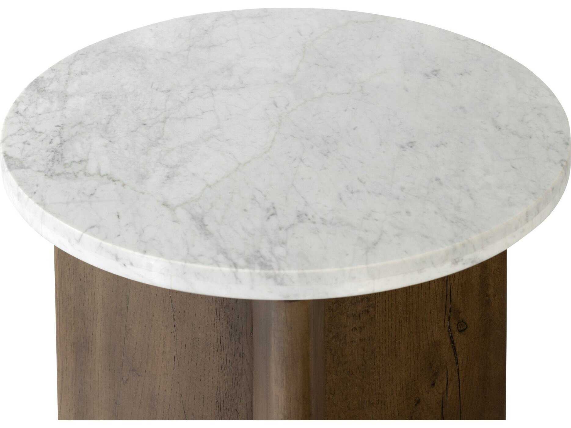 Four Hands Bina Toli Round Marble Rustic Fawn White End Table