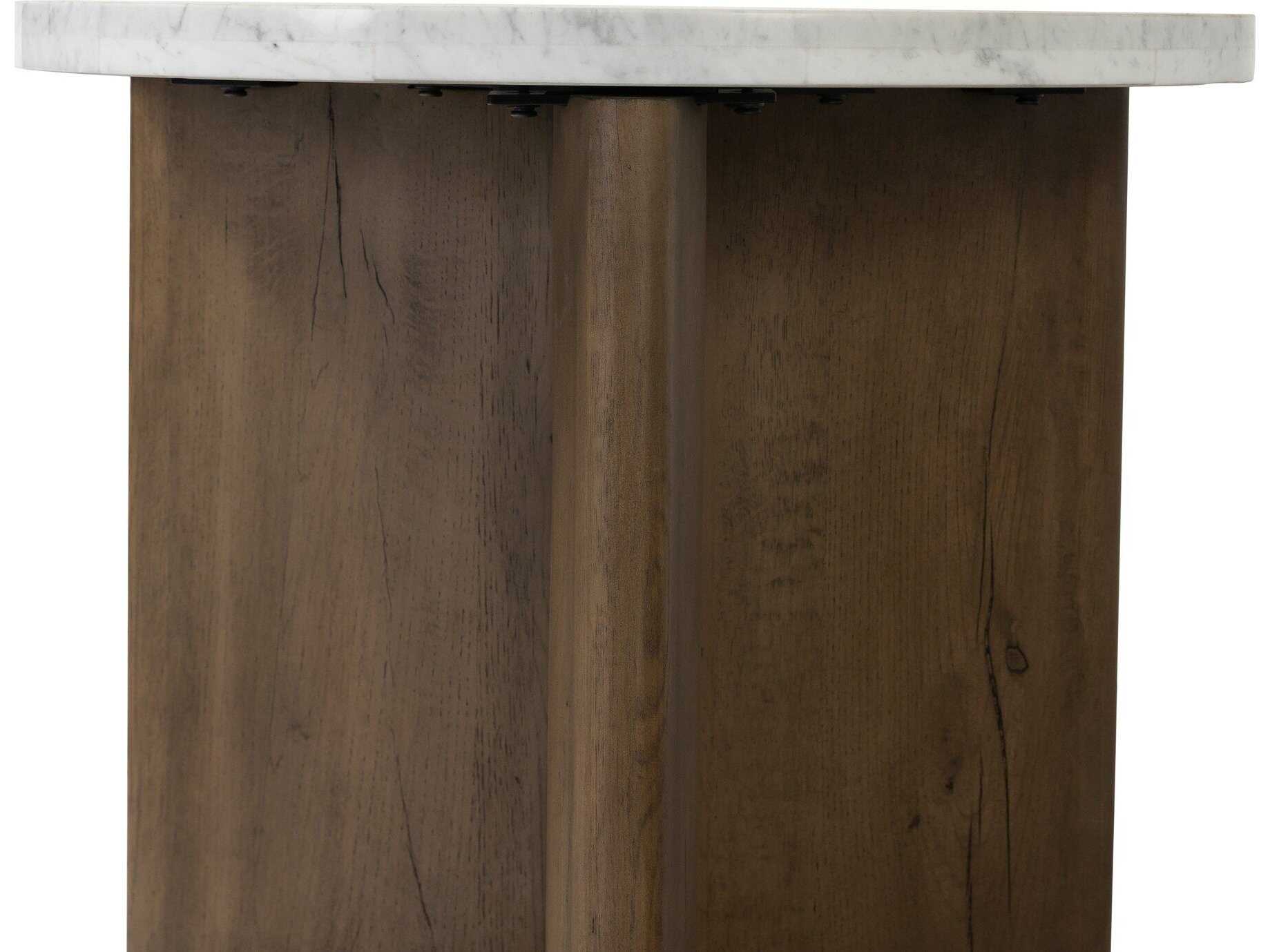 Four Hands Bina Toli Round Marble Rustic Fawn White End Table