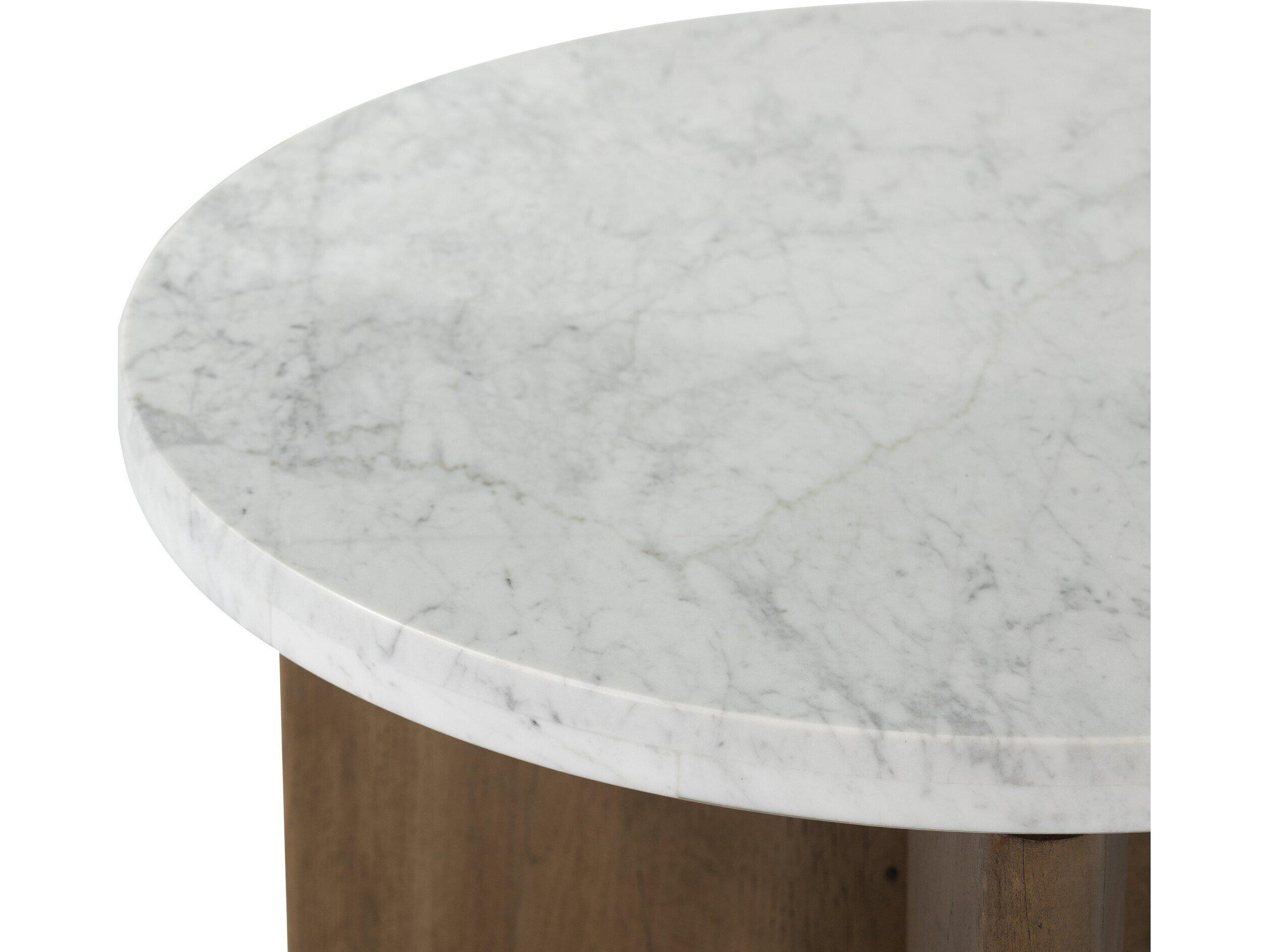 Four Hands Bina Toli Round Marble Rustic Fawn White End Table