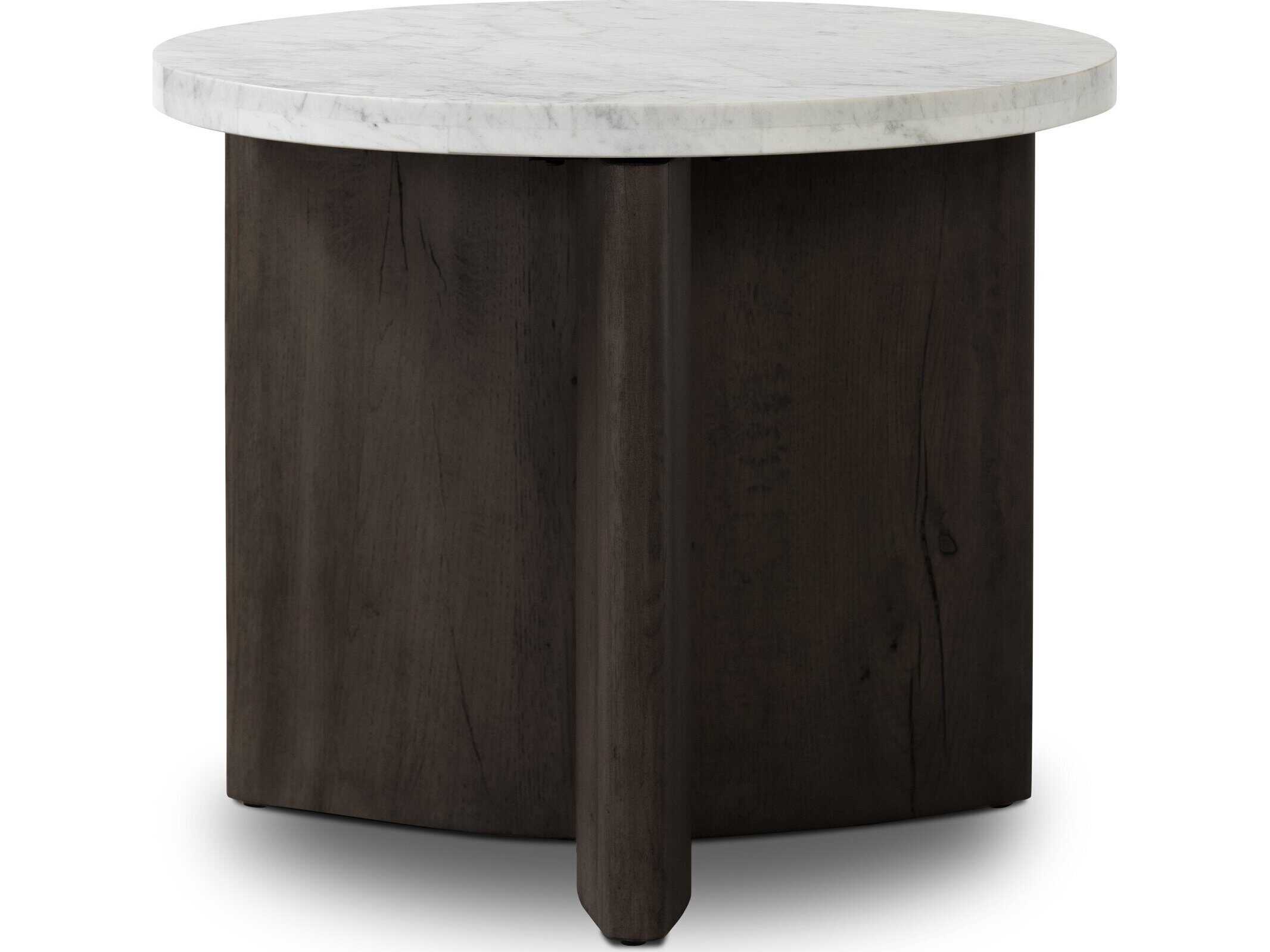Four Hands Bina Toli Round Marble Smoked Black White End Table