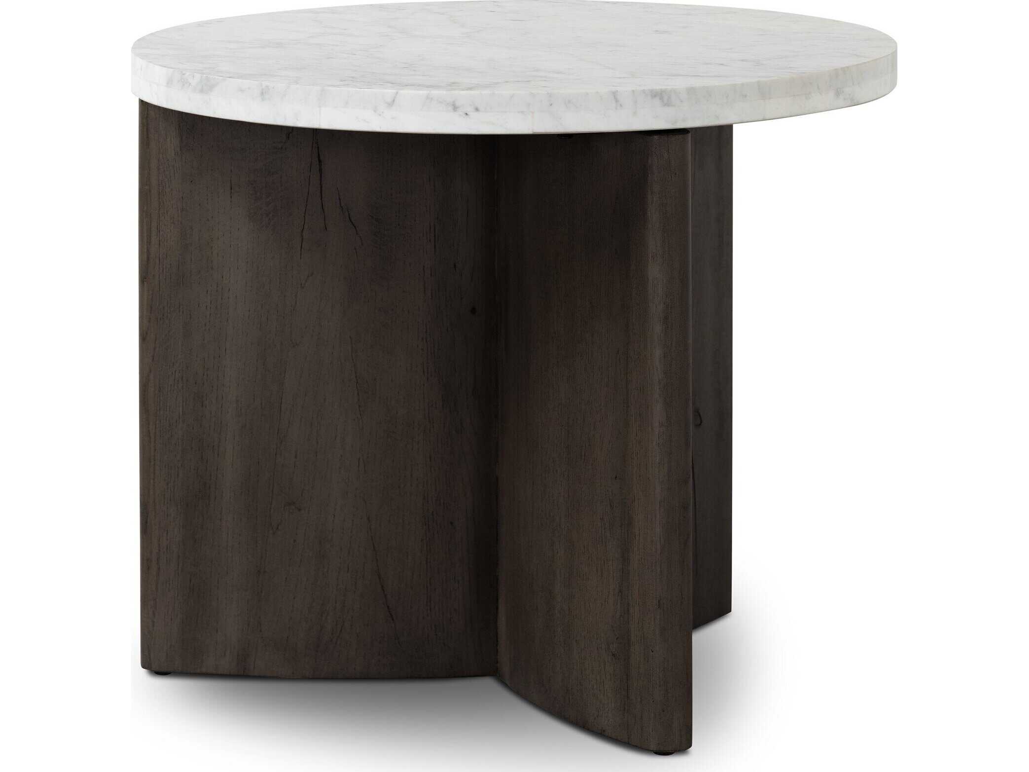 Four Hands Bina Toli Round Marble Smoked Black White End Table