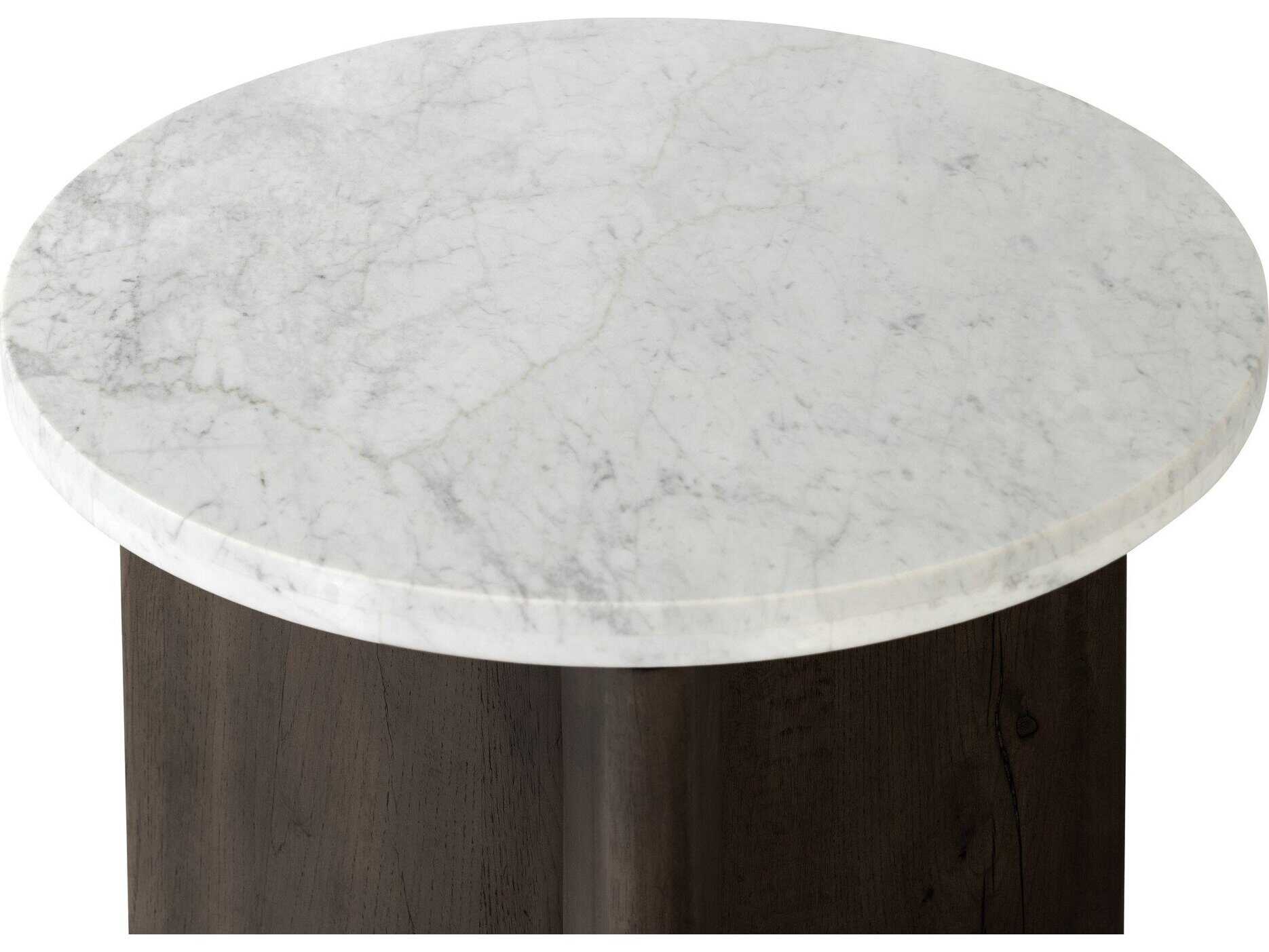 Four Hands Bina Toli Round Marble Smoked Black White End Table