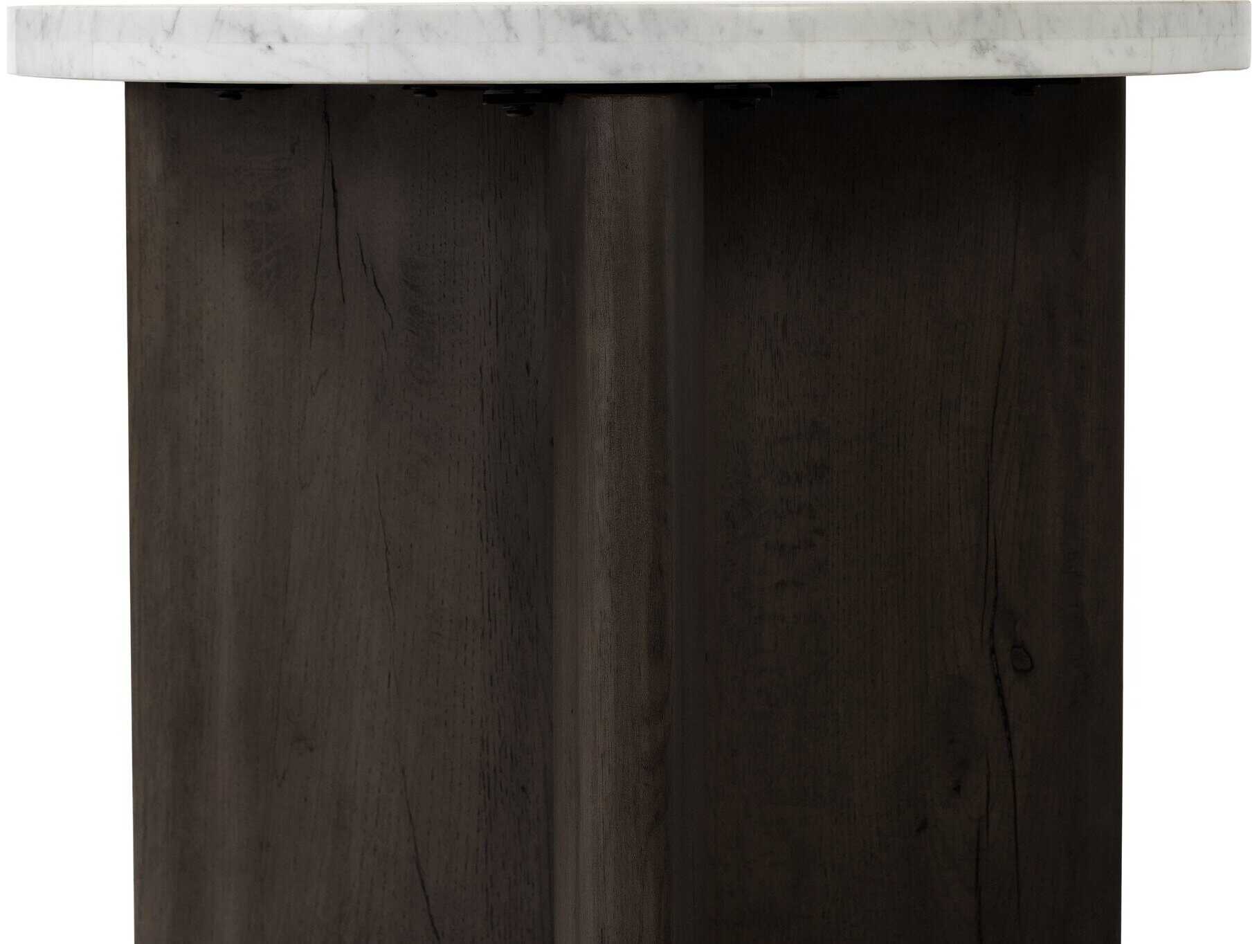 Four Hands Bina Toli Round Marble Smoked Black White End Table