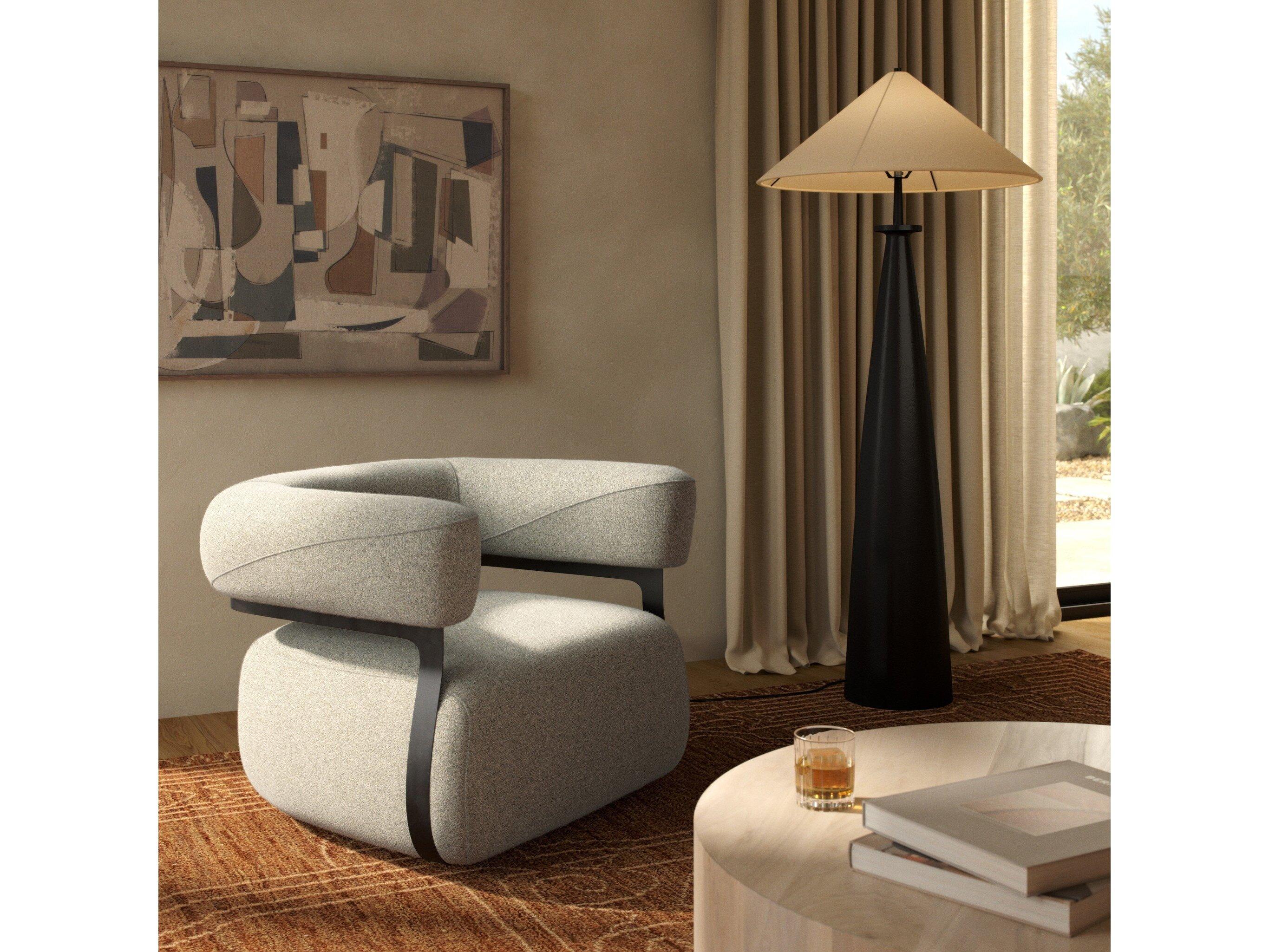 Four Hands Bina Gareth Swivel Gray Fabric Accent Chair