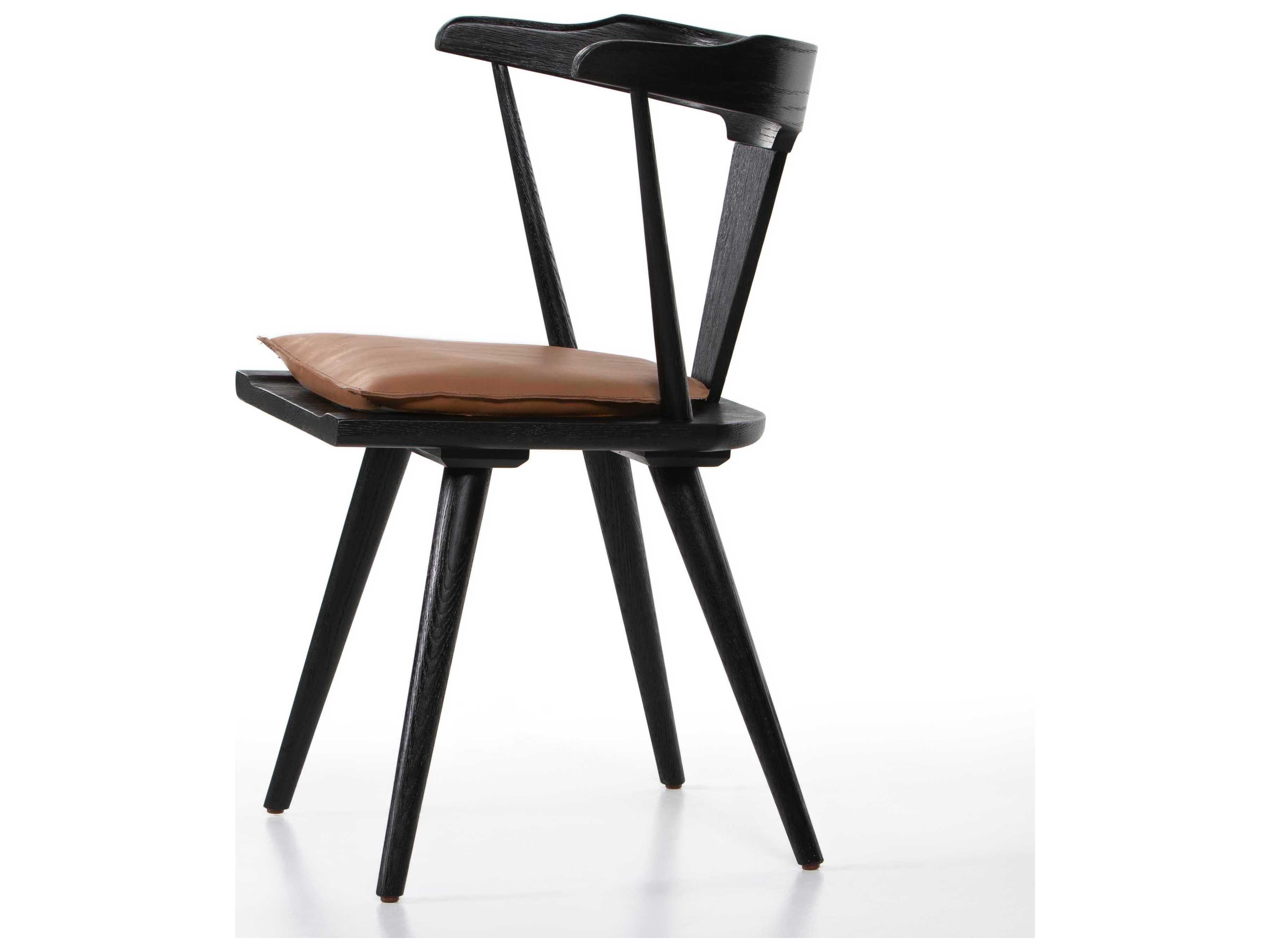 Four Hands Belfast Ripley Leather Oak Wood Black Upholstered Side Dining Chair