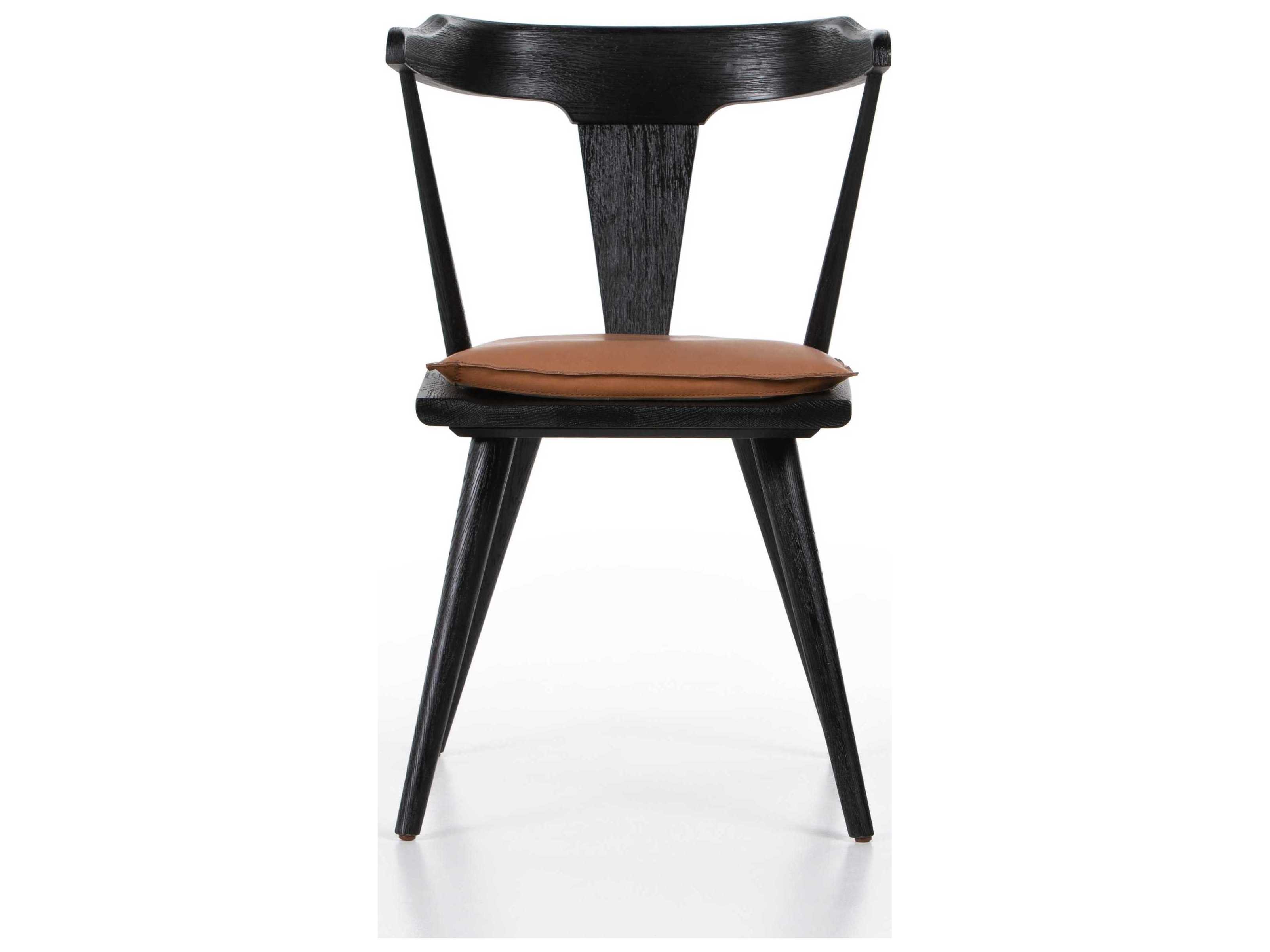 Four Hands Belfast Ripley Leather Oak Wood Black Upholstered Side Dining Chair