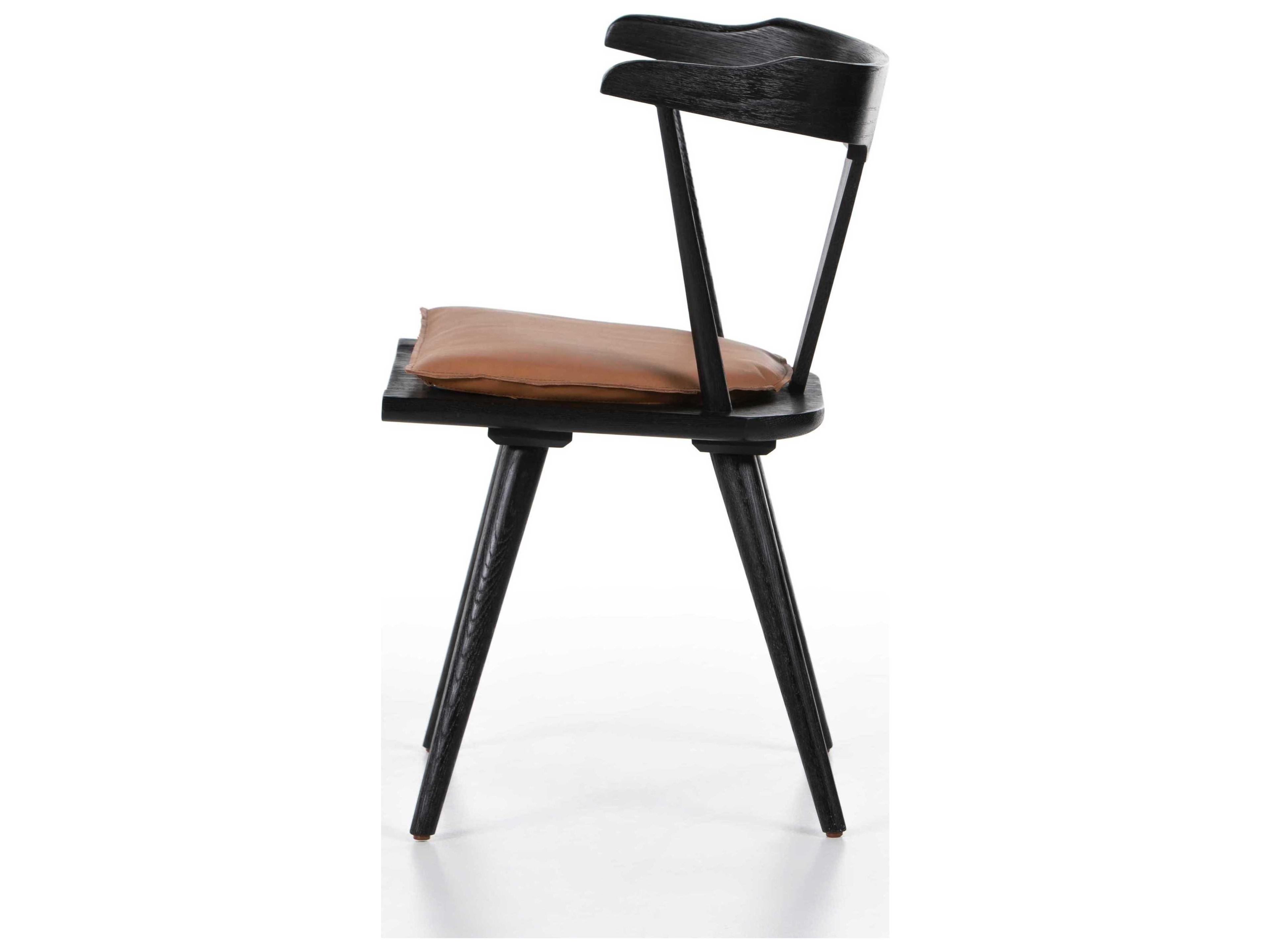 Four Hands Belfast Ripley Leather Oak Wood Black Upholstered Side Dining Chair