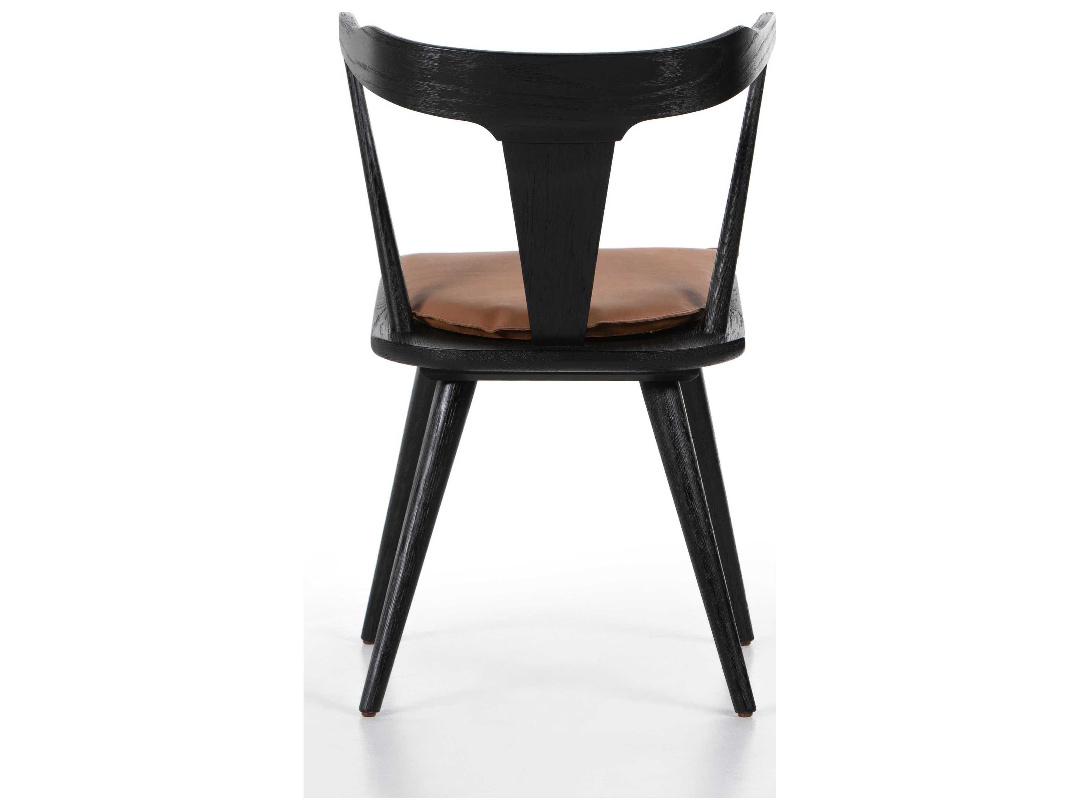 Four Hands Belfast Ripley Leather Oak Wood Black Upholstered Side Dining Chair