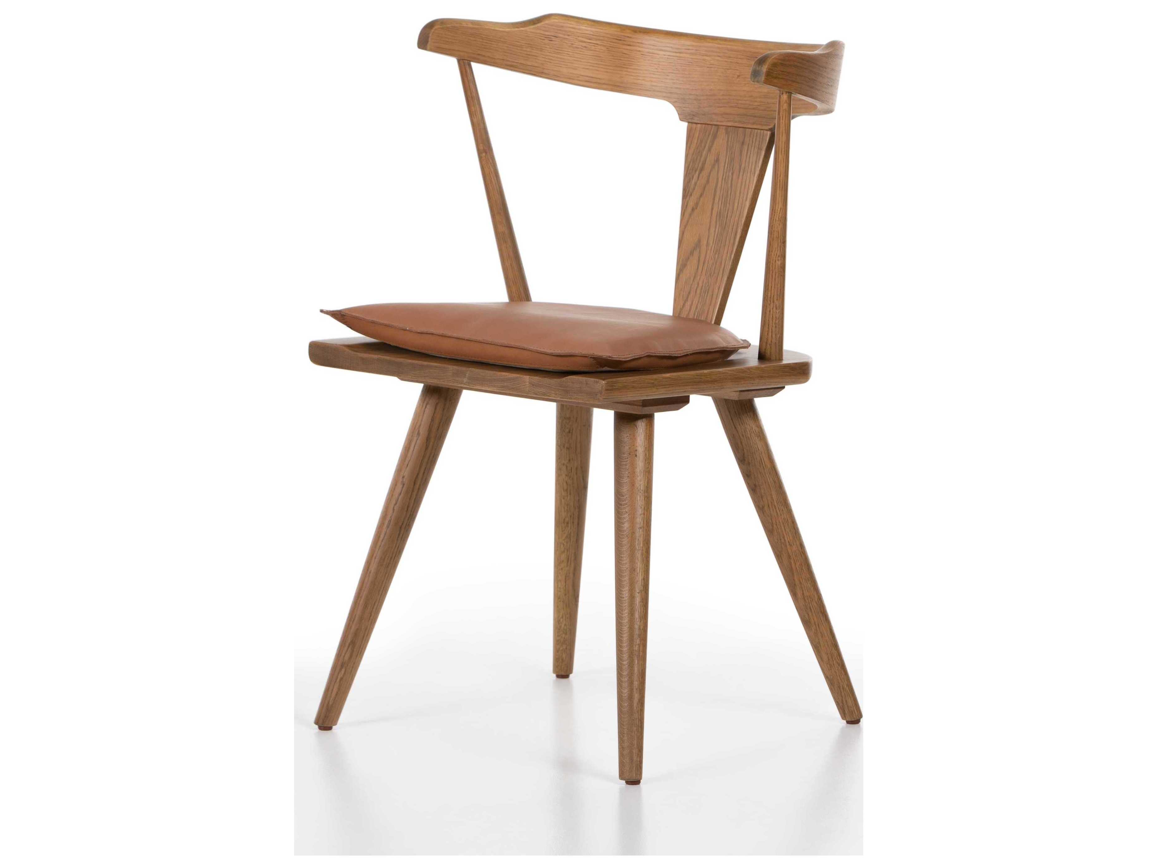 Four Hands Belfast Ripley Leather Oak Wood Brown Upholstered Side Dining Chair
