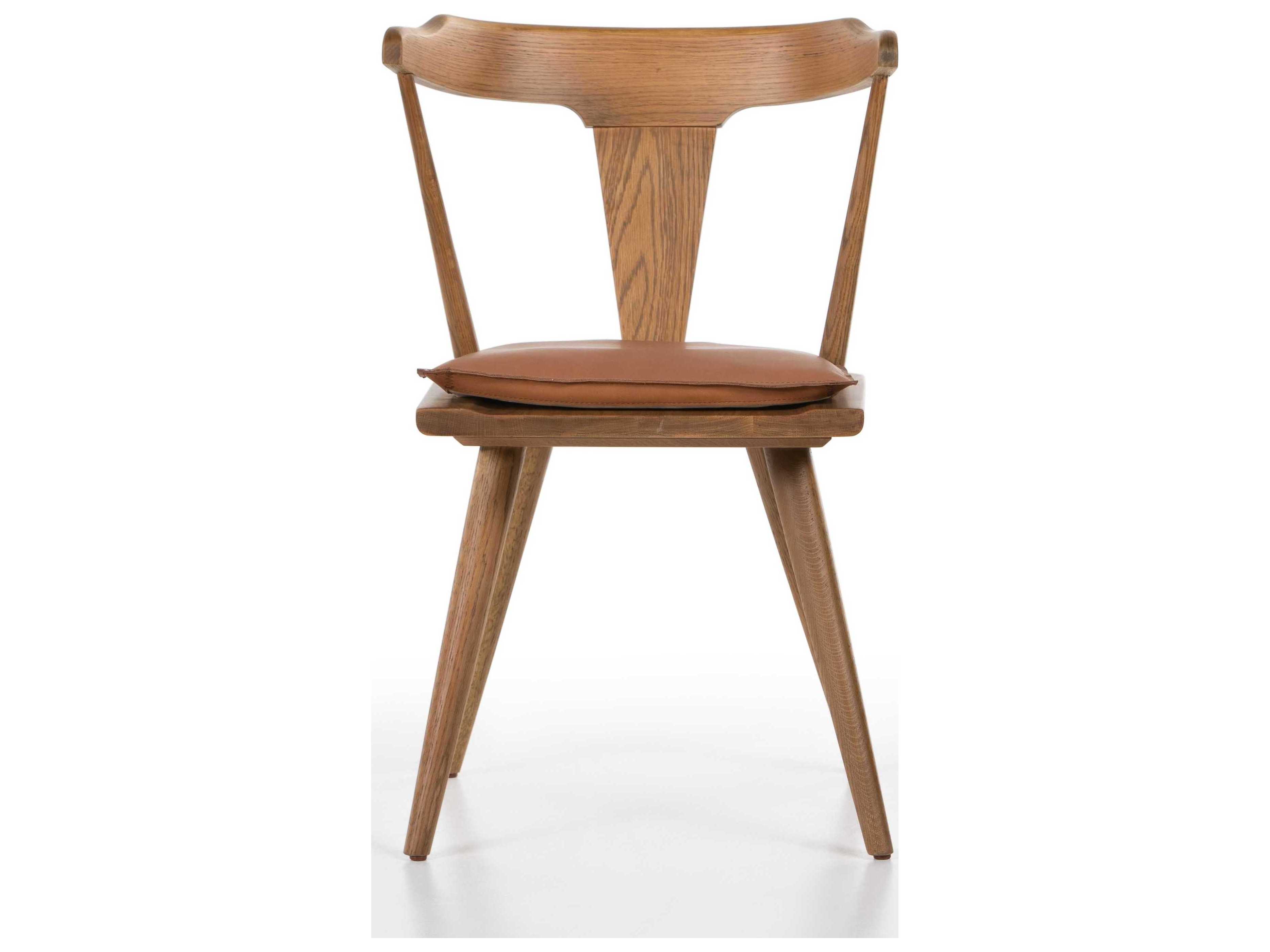 Four Hands Belfast Ripley Leather Oak Wood Brown Upholstered Side Dining Chair
