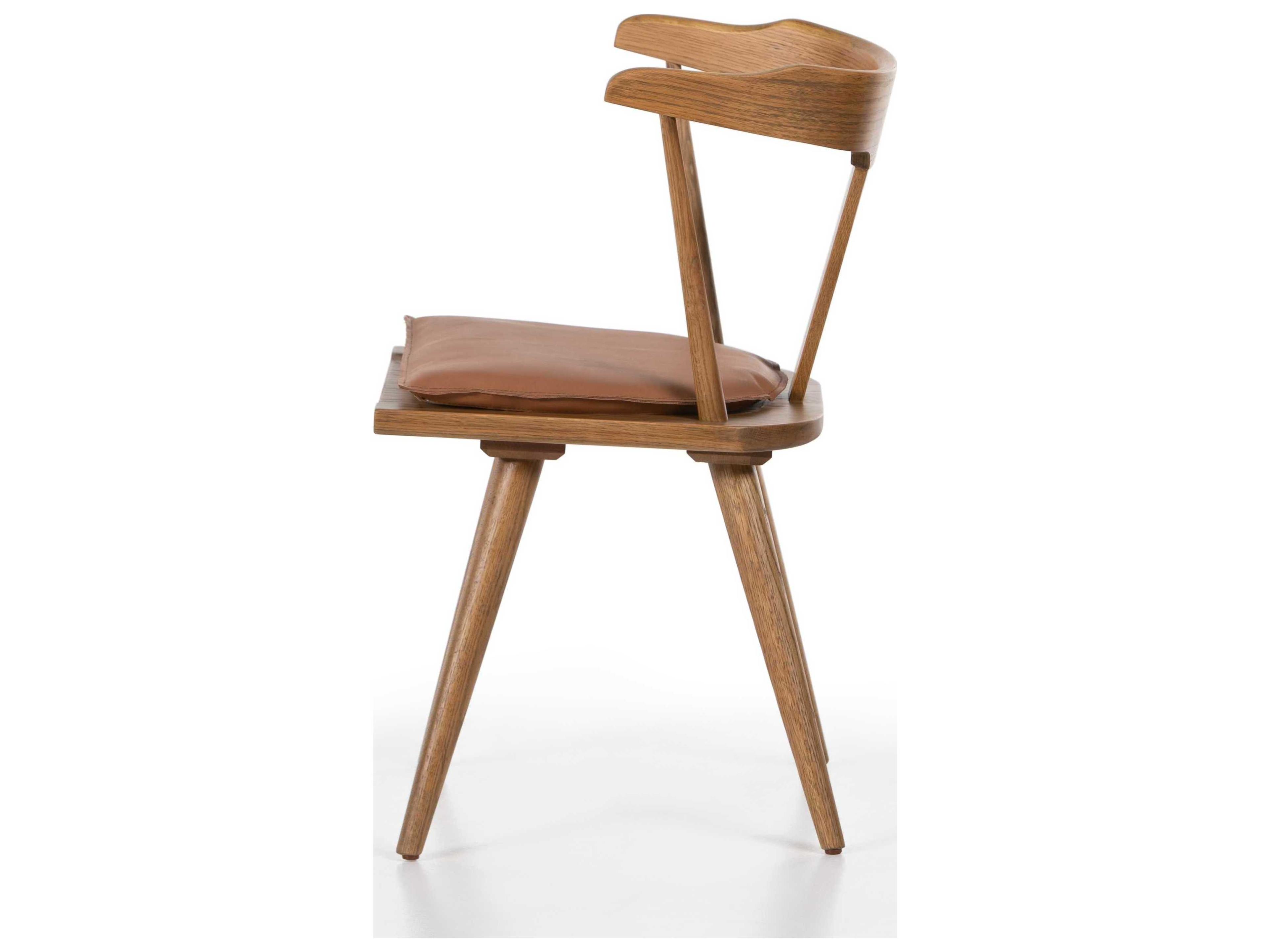 Four Hands Belfast Ripley Leather Oak Wood Brown Upholstered Side Dining Chair