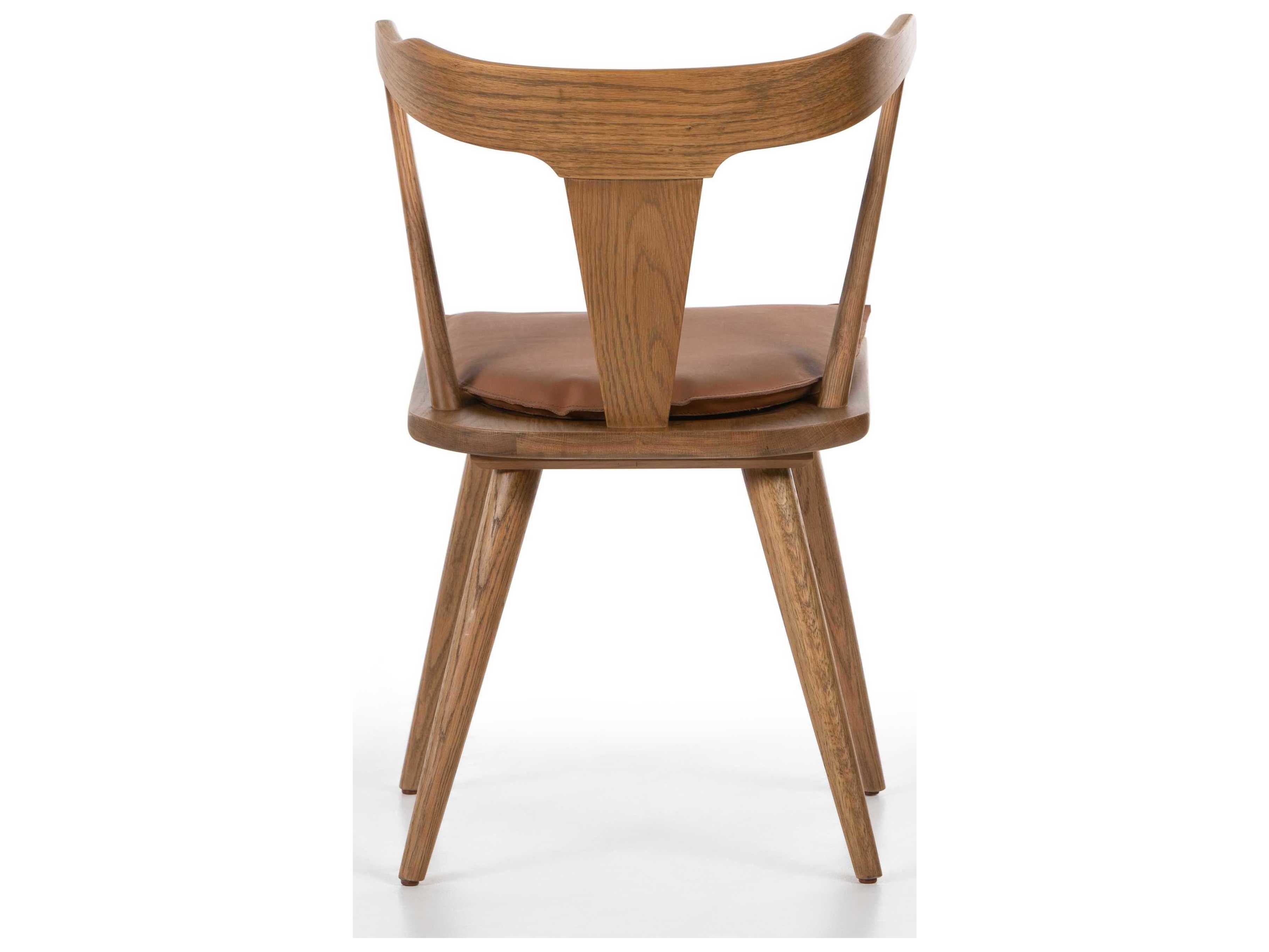 Four Hands Belfast Ripley Leather Oak Wood Brown Upholstered Side Dining Chair