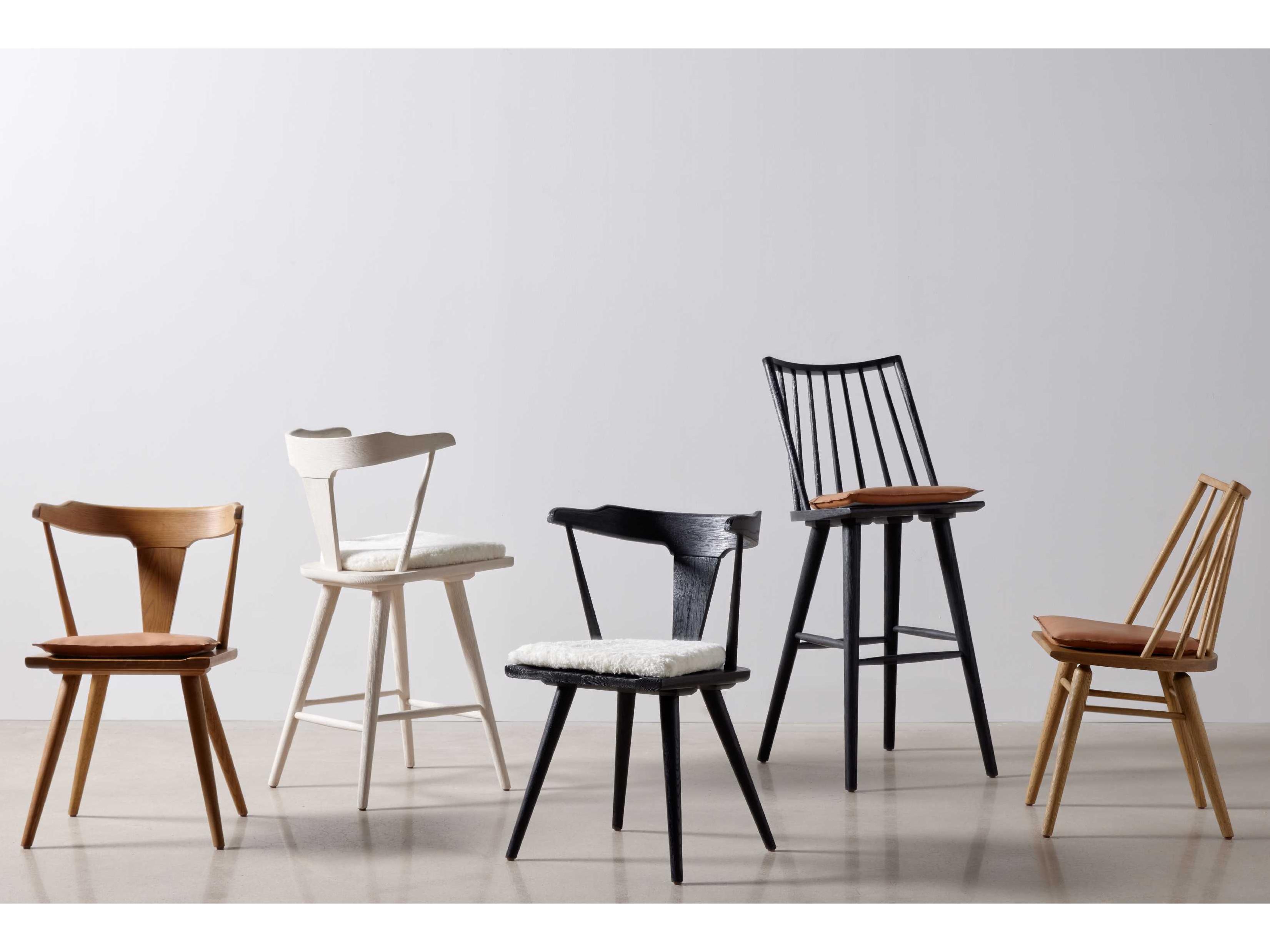 Four Hands Belfast Ripley Leather Oak Wood Brown Upholstered Side Dining Chair