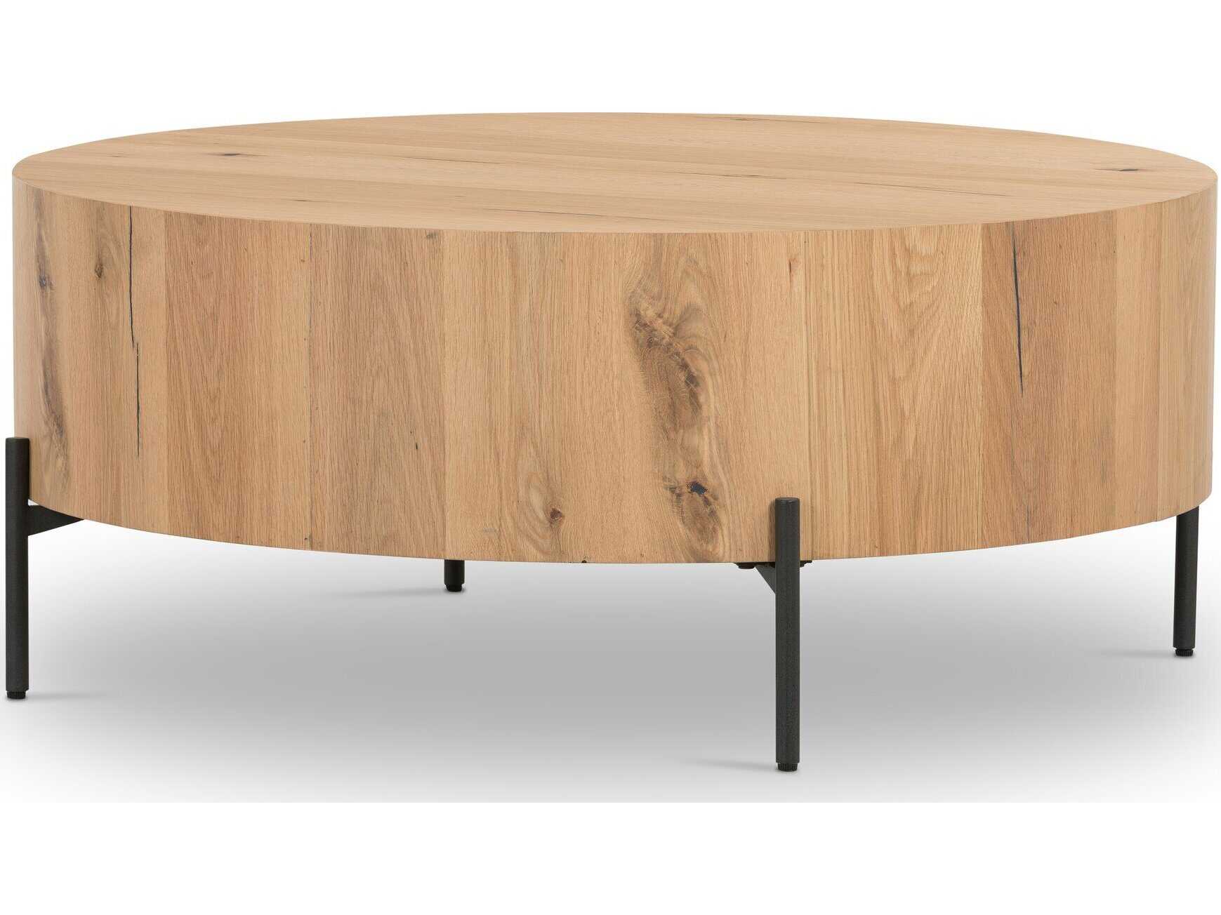 Four Hands Haiden Eaton Round Wood Dark Gunmetal Light Oak Resin Coffee Table