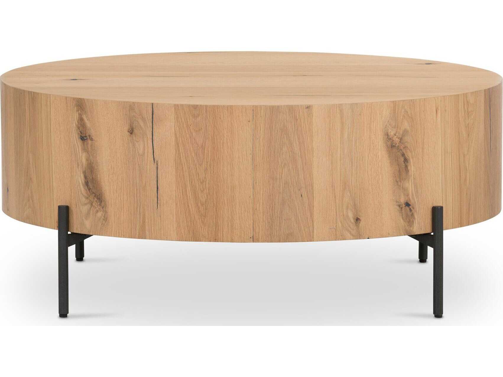 Four Hands Haiden Eaton Round Wood Dark Gunmetal Light Oak Resin Coffee Table