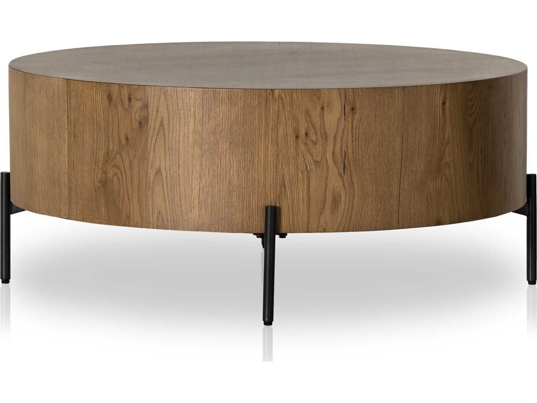 Four Hands Haiden Round Wood Dark Gunmetal Amber Oak Resin Coffee Table