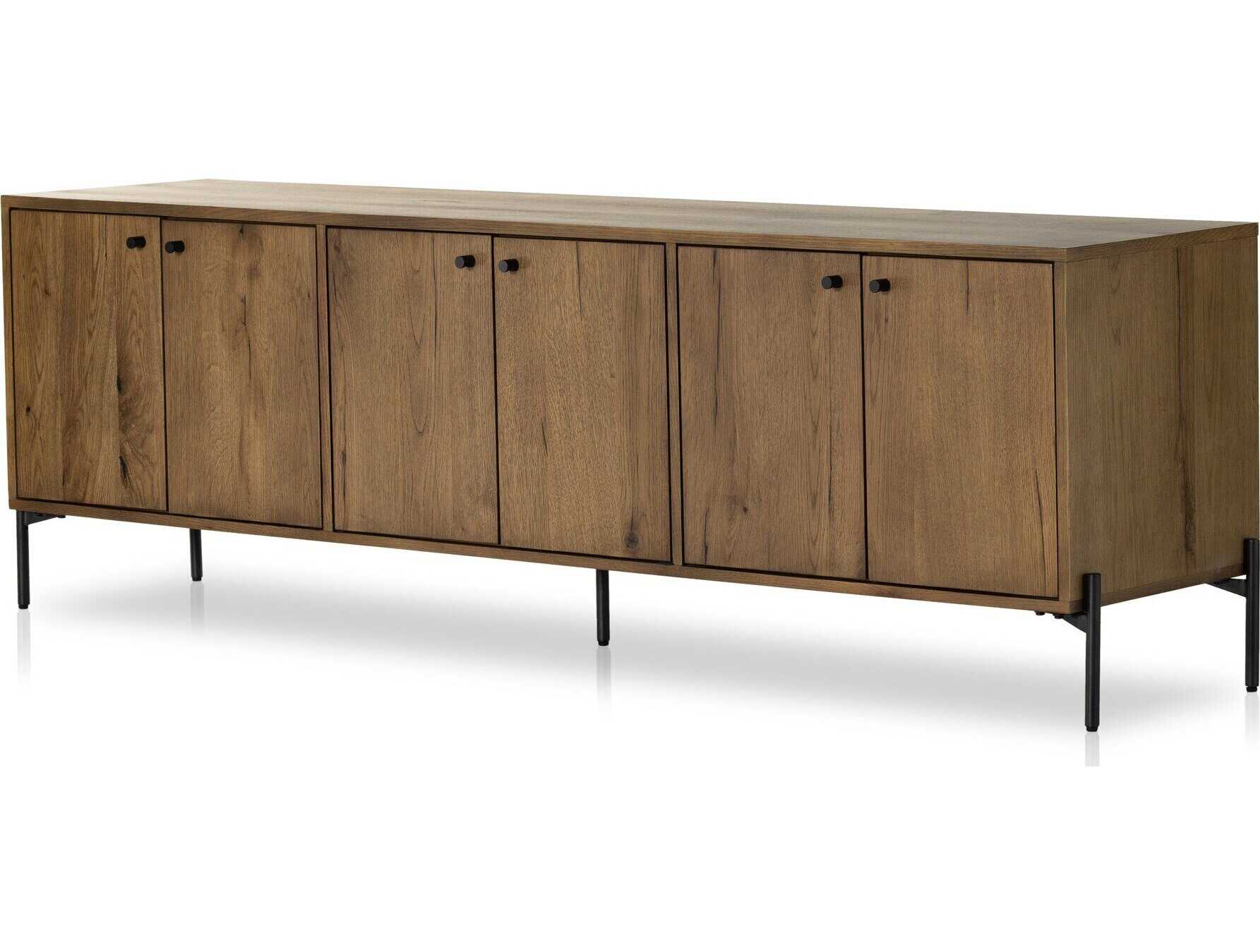 Four Hands Haiden 79" Oak Wood Dark Gunmetal Amber Resin Media Console