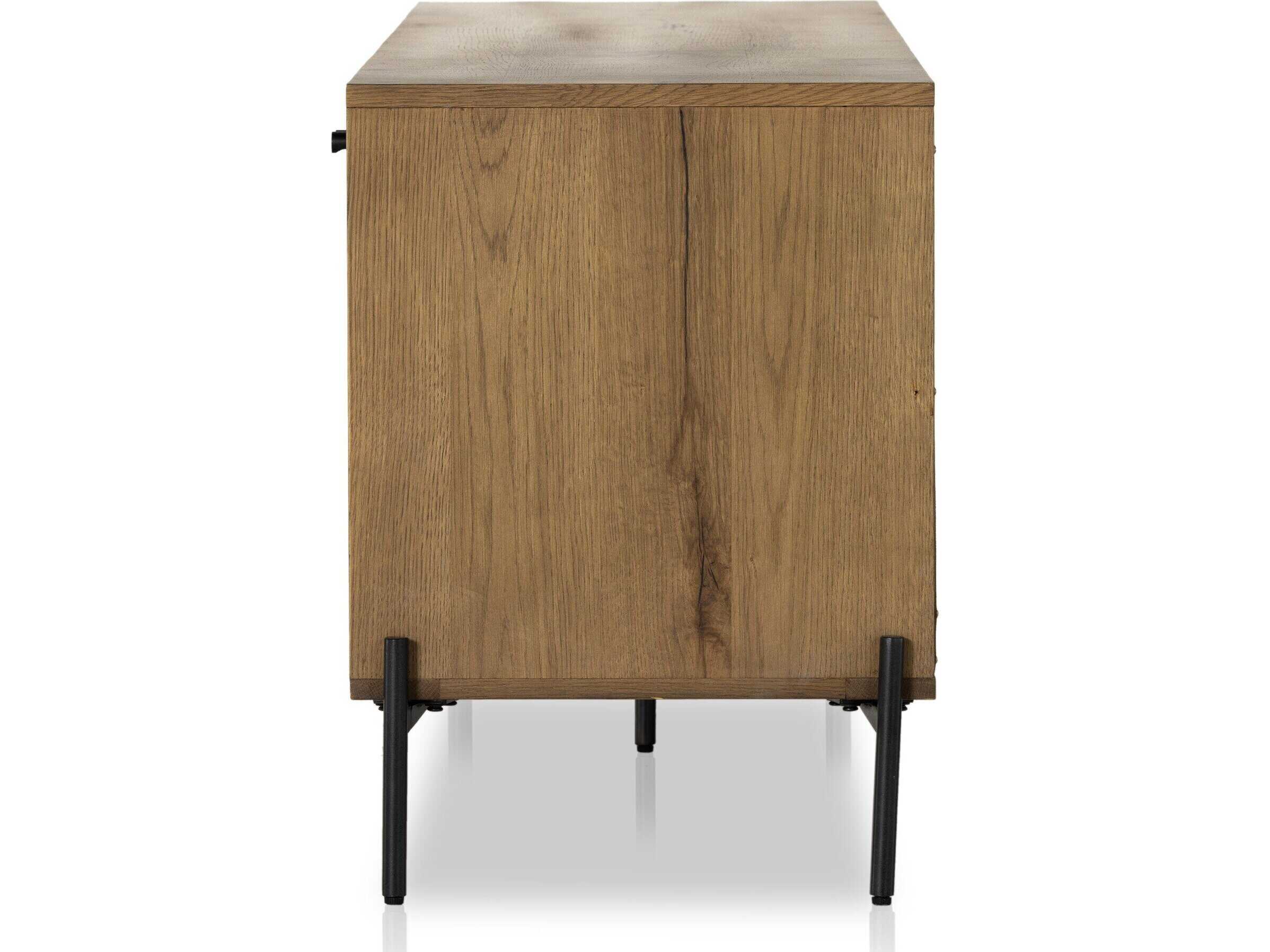 Four Hands Haiden 79" Oak Wood Dark Gunmetal Amber Resin Media Console