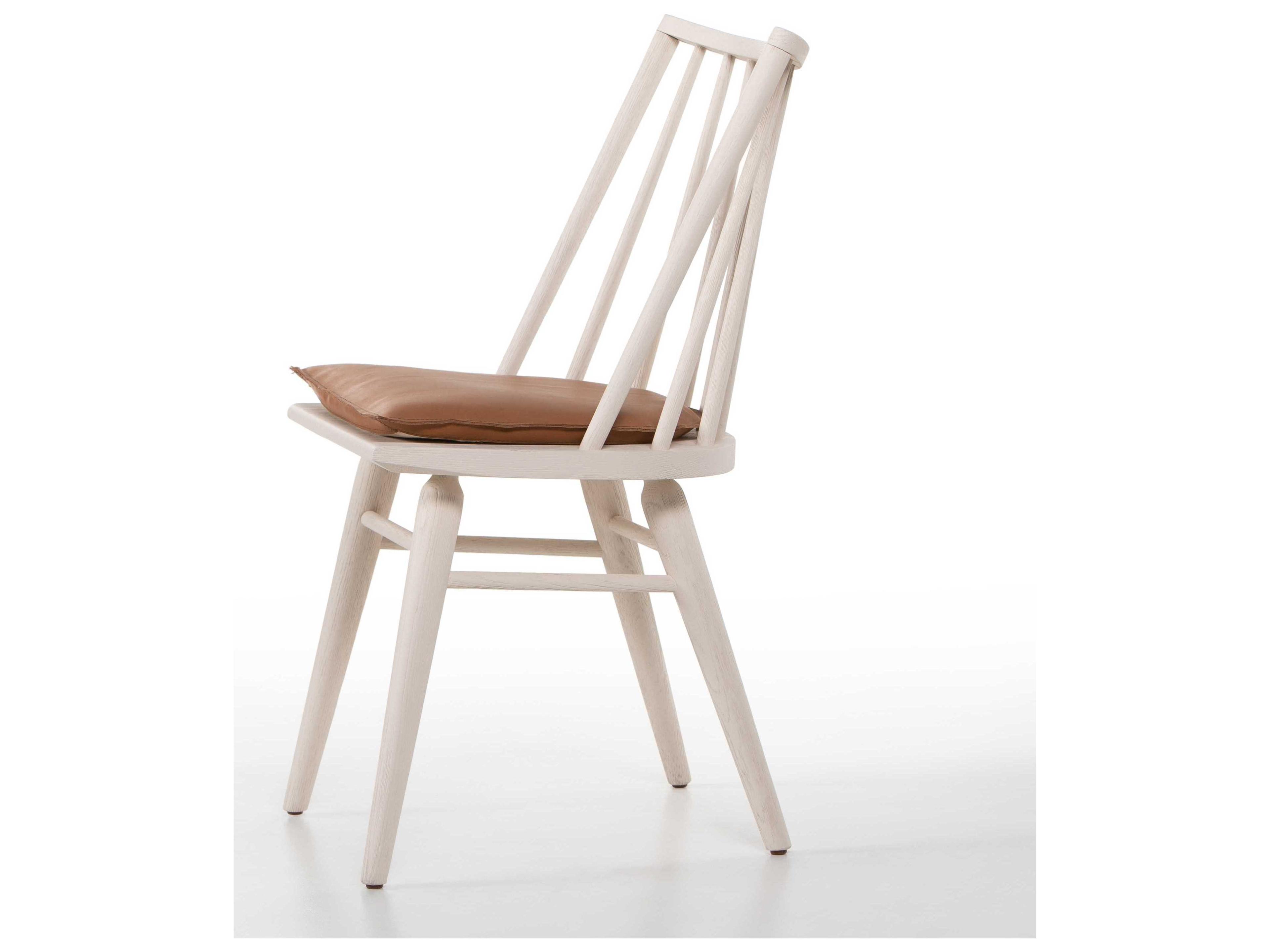 Four Hands Belfast Lewis Leather Oak Wood White Upholstered Side Dining Chair
