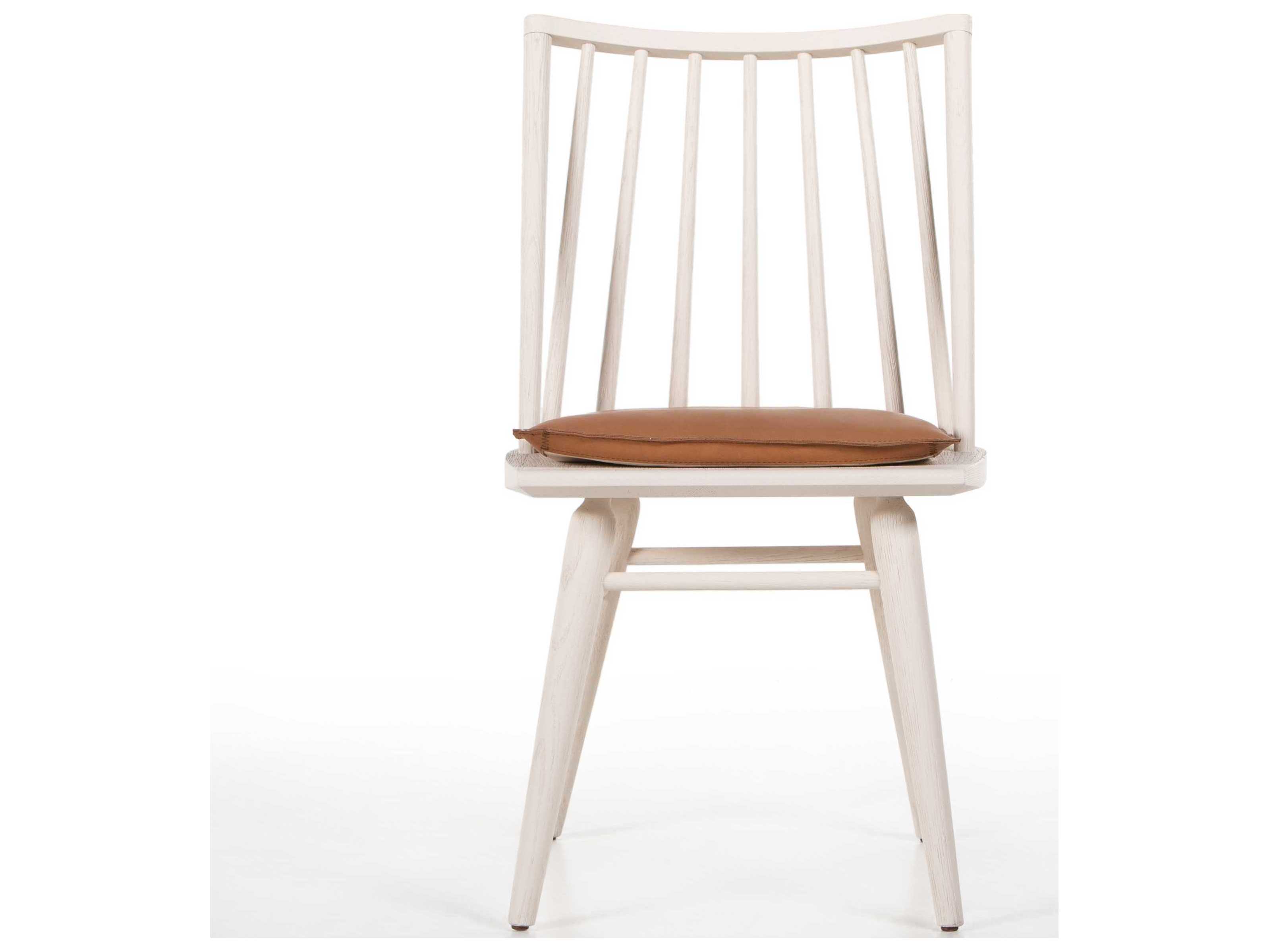 Four Hands Belfast Lewis Leather Oak Wood White Upholstered Side Dining Chair
