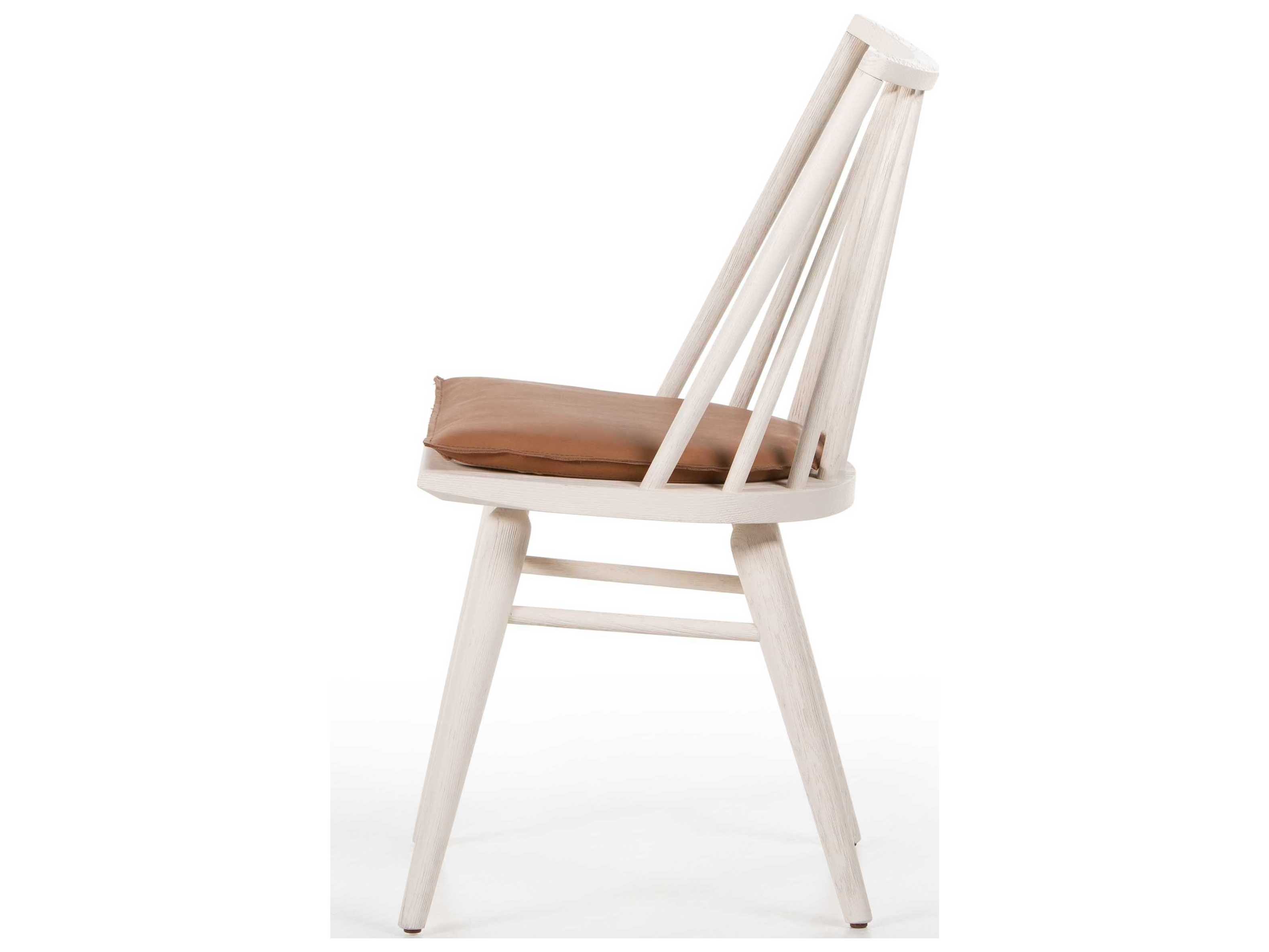 Four Hands Belfast Lewis Leather Oak Wood White Upholstered Side Dining Chair