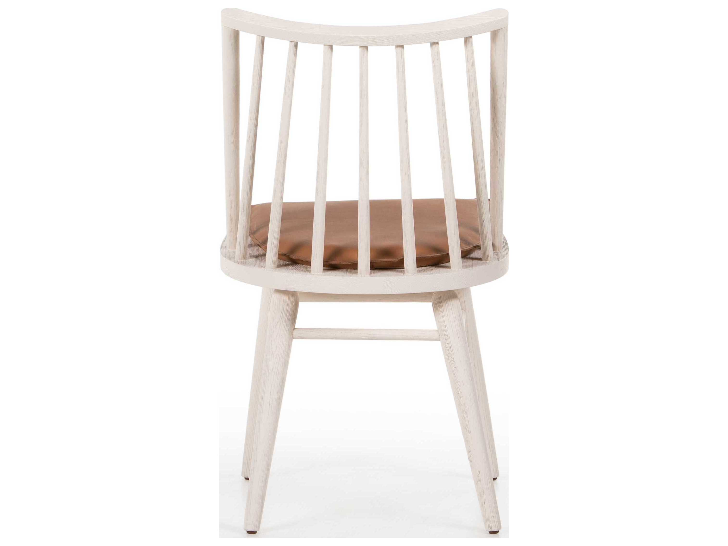 Four Hands Belfast Lewis Leather Oak Wood White Upholstered Side Dining Chair