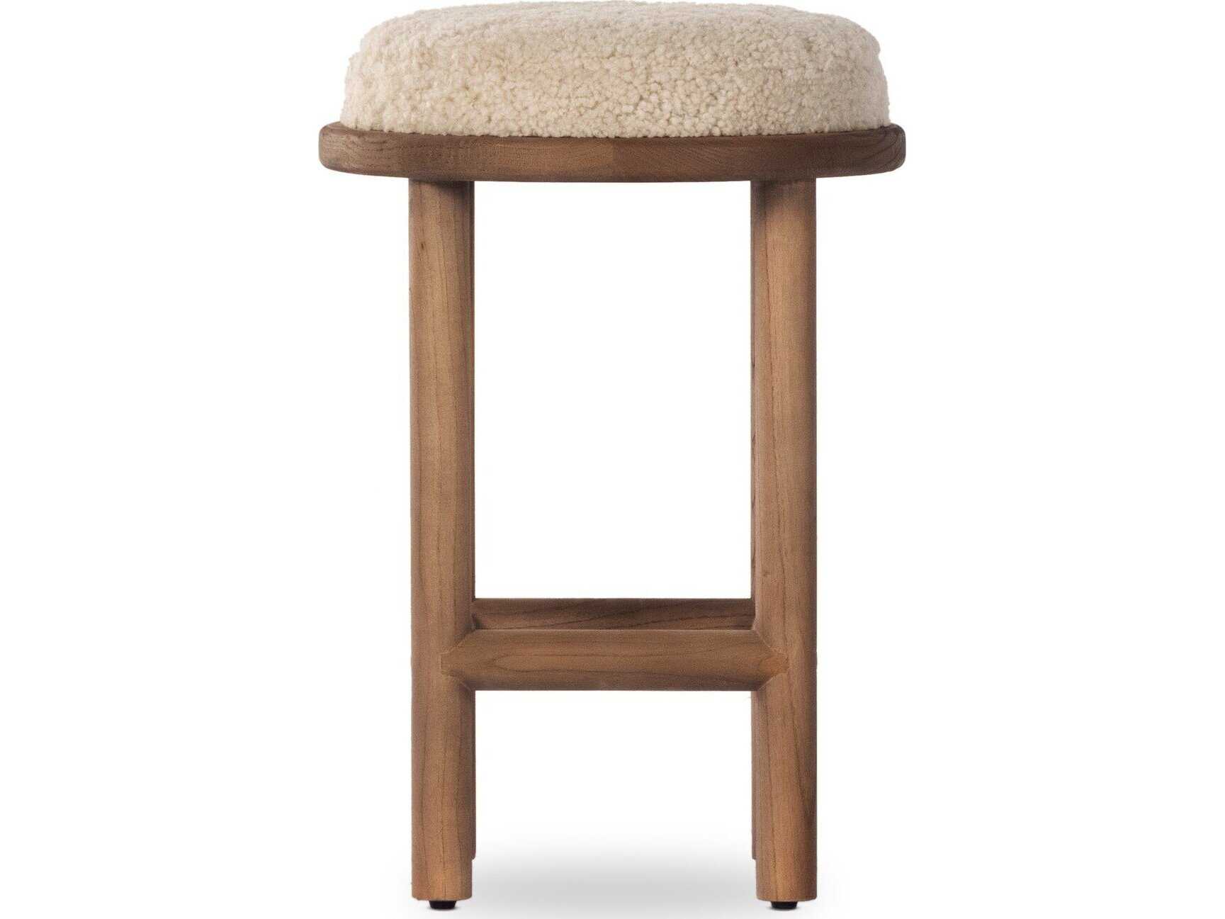 Four Hands Wells Saldino Beige Shearling Stool