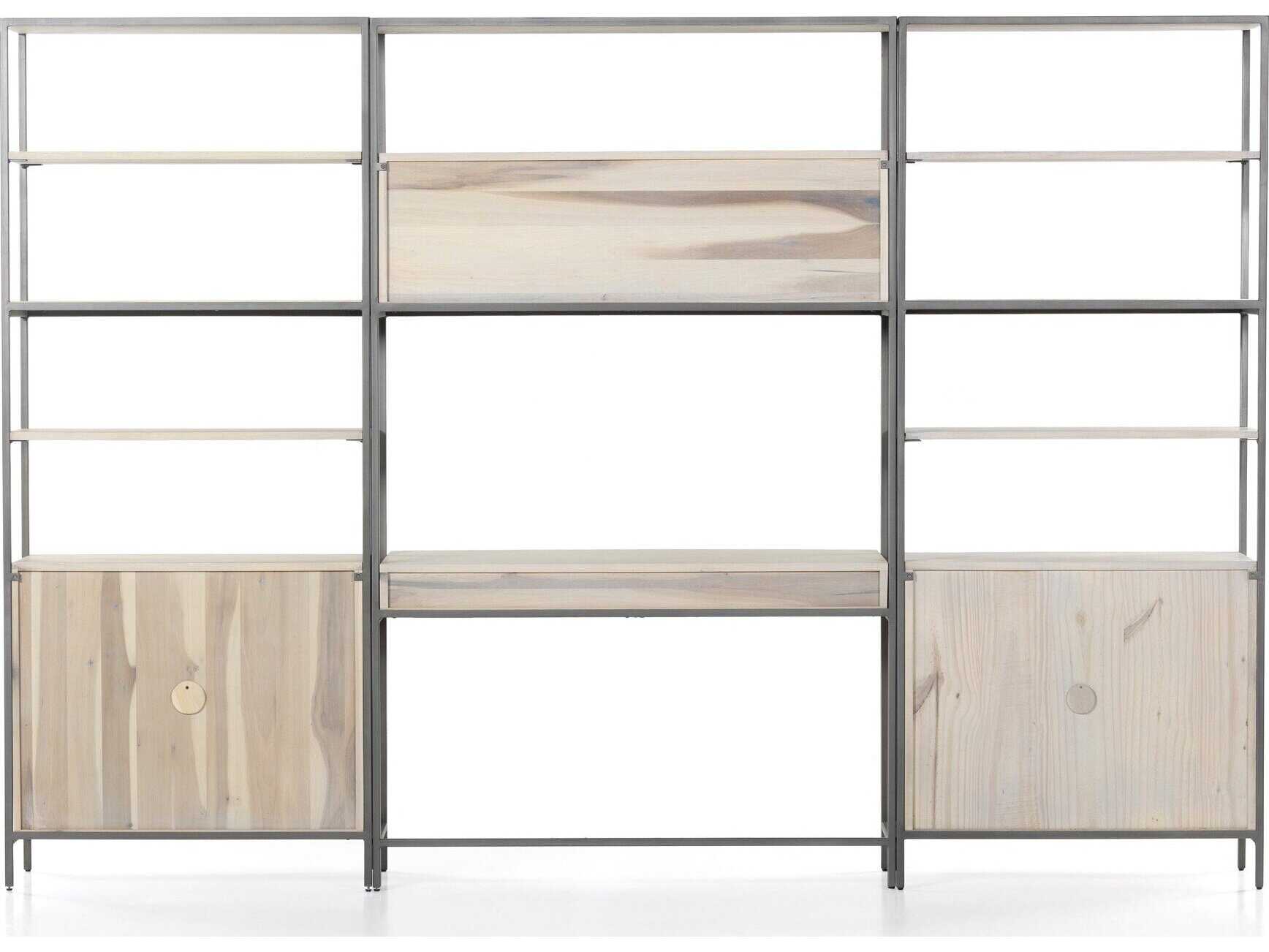 Four Hands Fulton Trey Dove Poplar Modular Wall Desk w/ 2 Bookcases