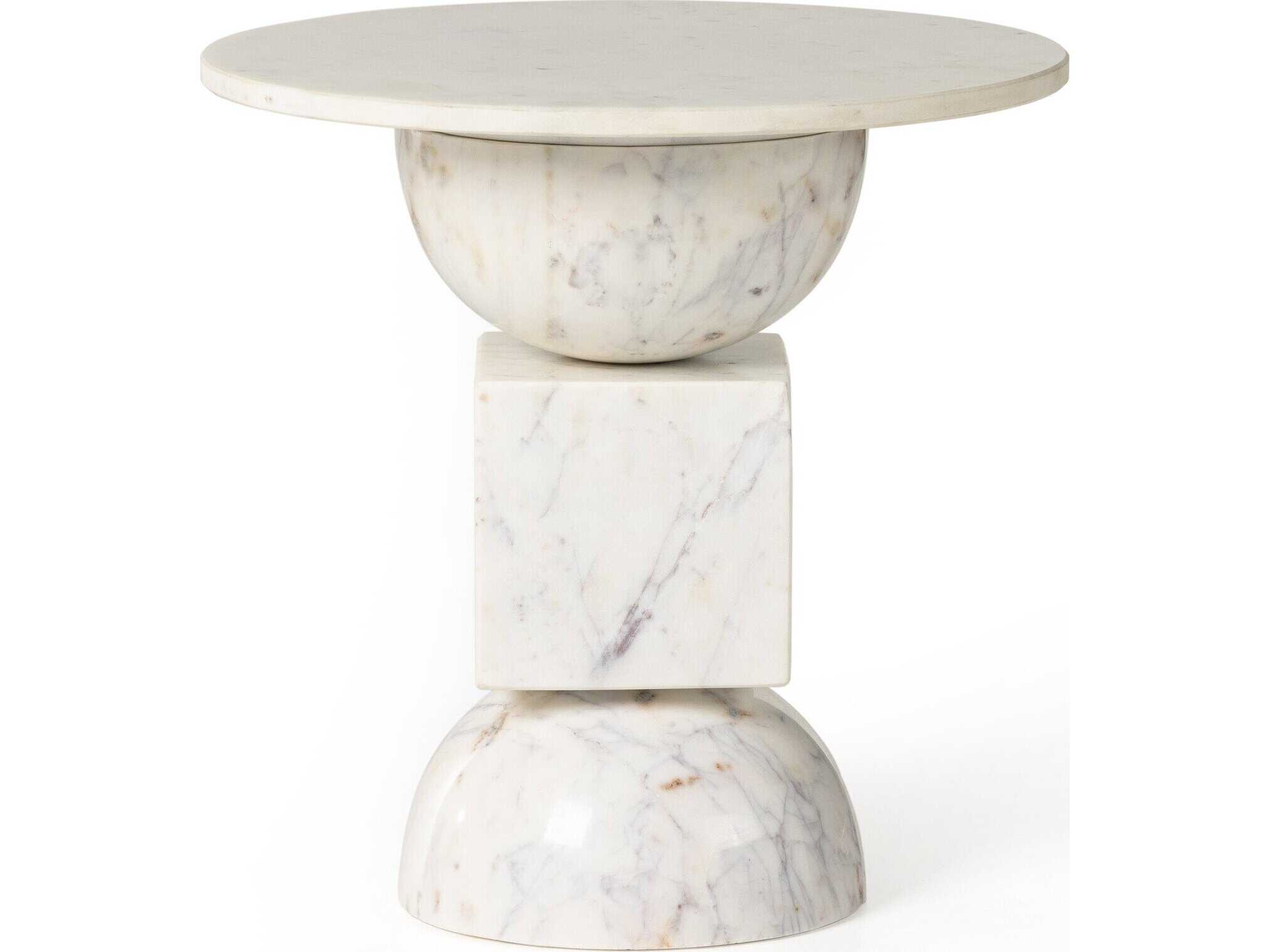 Four Hands Marlow Neda Polished White Marble End Table