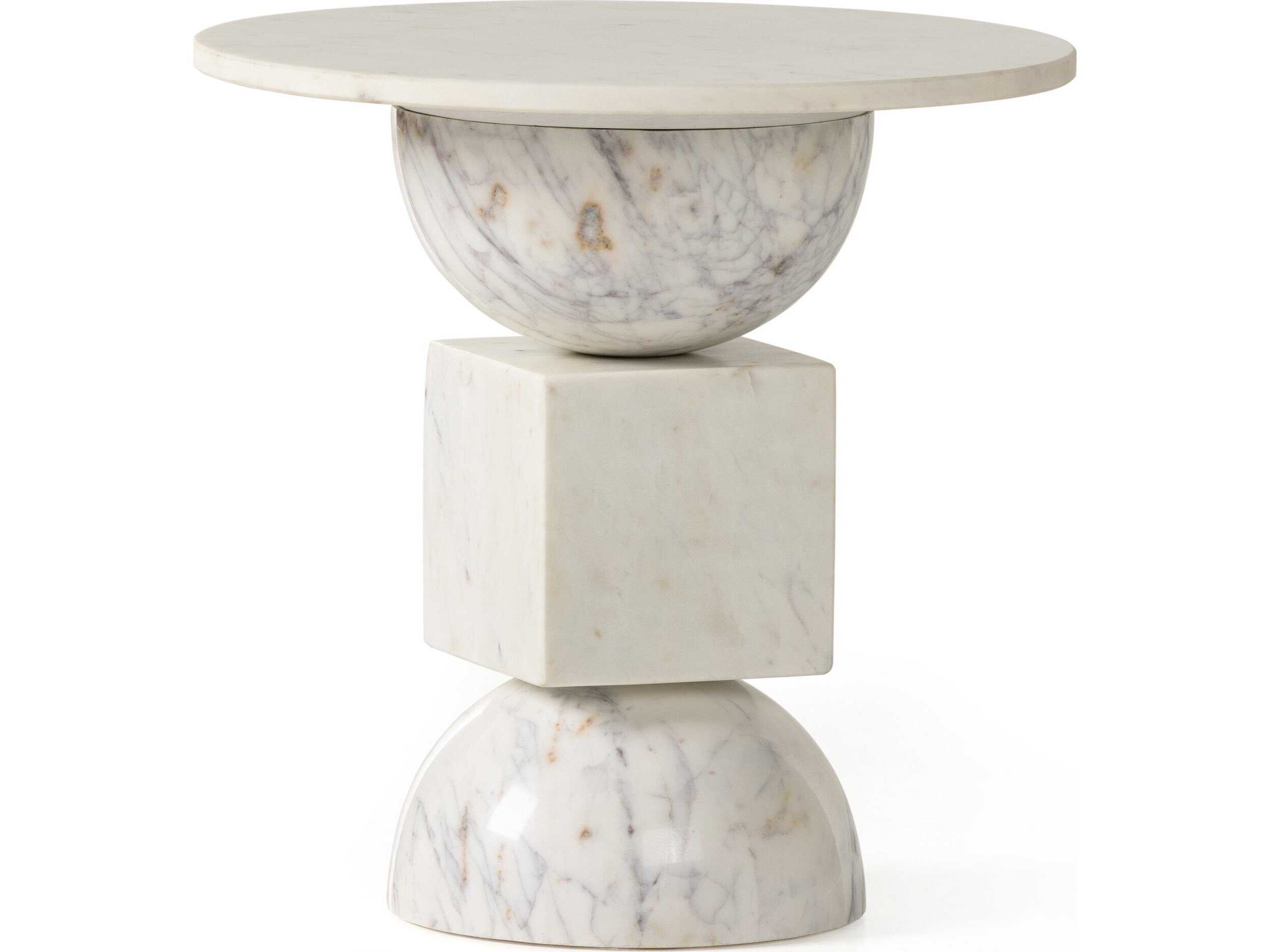Four Hands Marlow Neda Polished White Marble End Table
