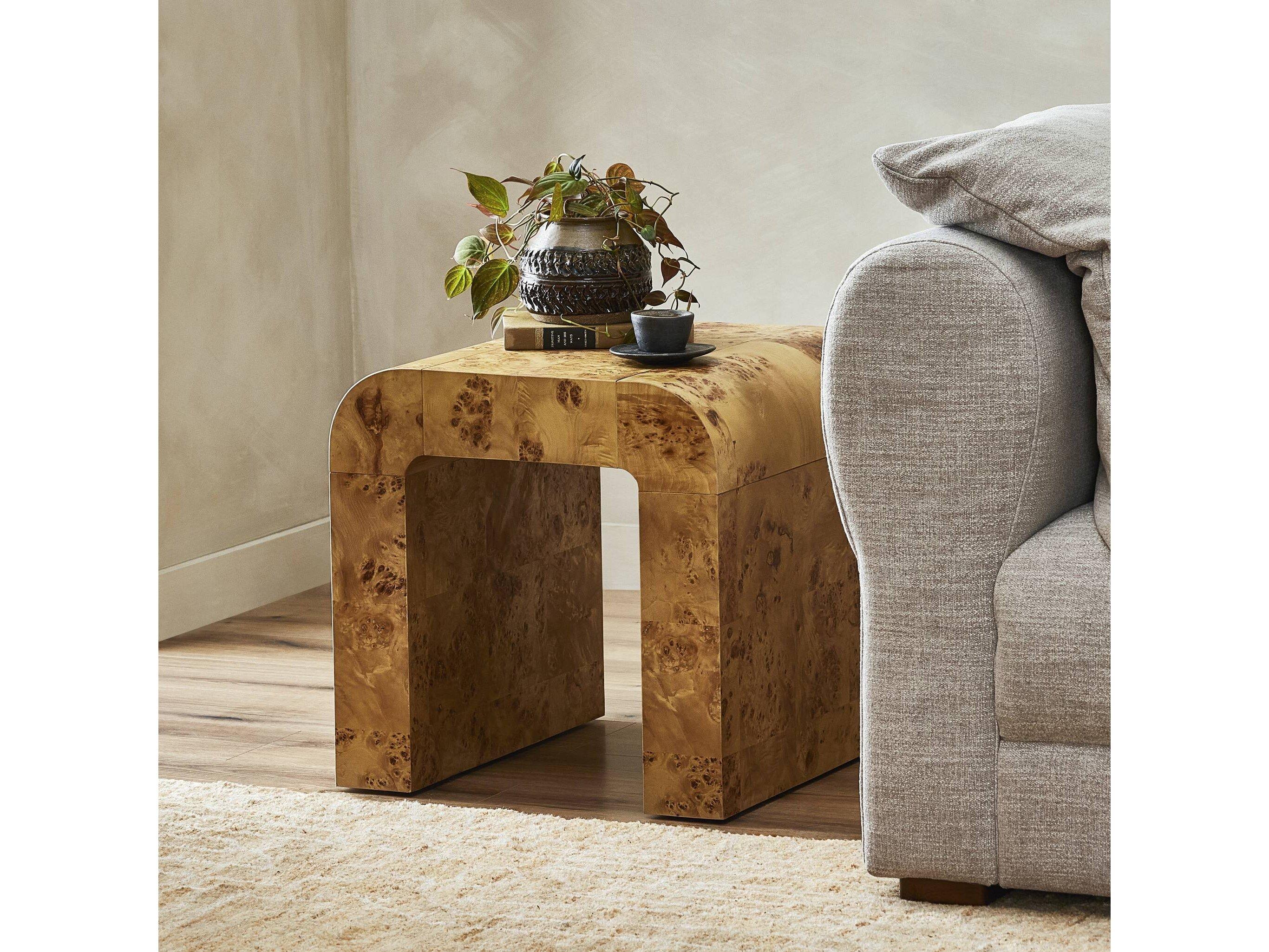 Four Hands Belfast Jenson Square Wood Natural Poplar Burl Veneer End Table