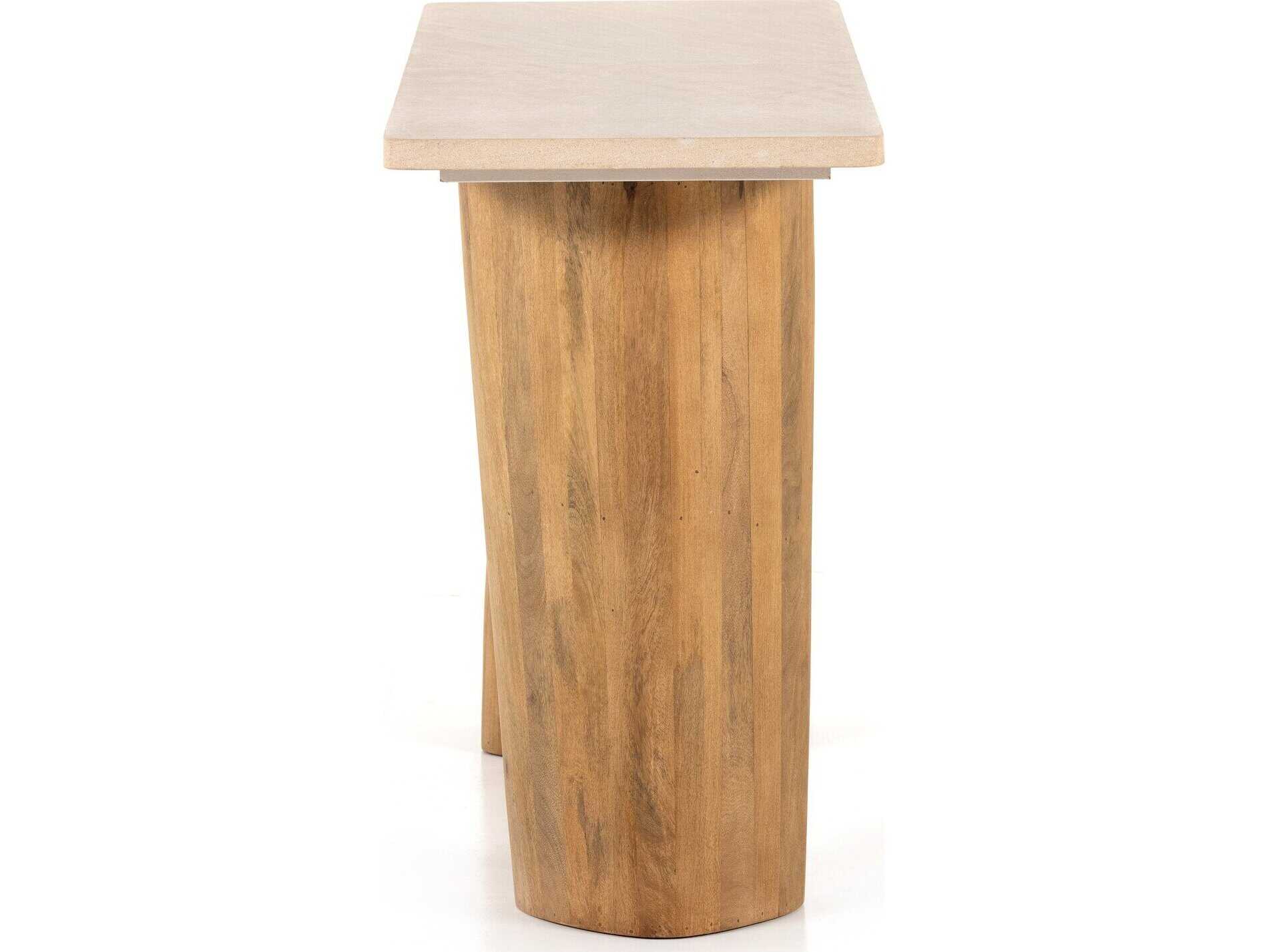 Four Hands Merritt Myla Rectangular Auburn Mango Sand Stone Console Table