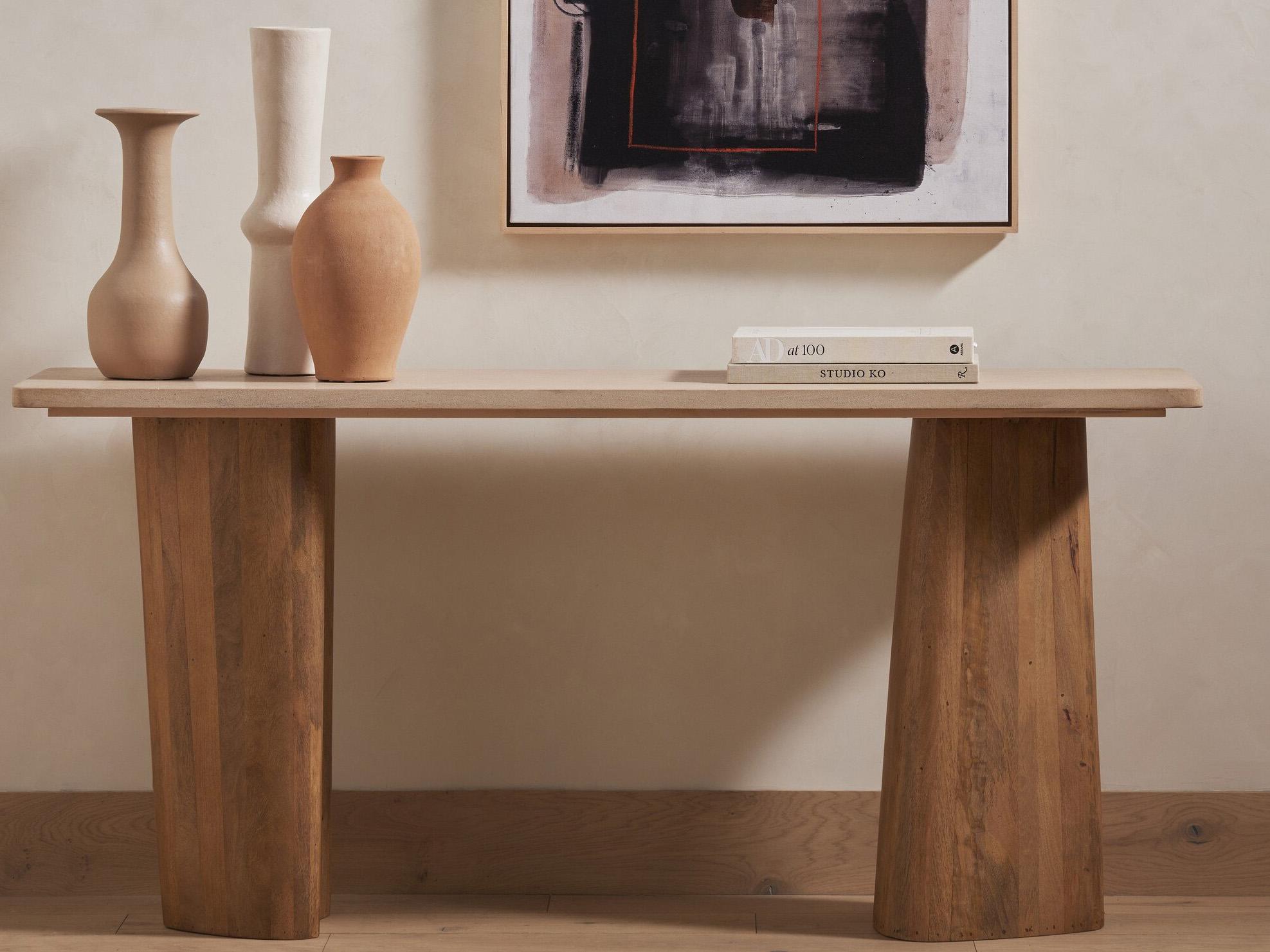 Four Hands Merritt Myla Rectangular Auburn Mango Sand Stone Console Table