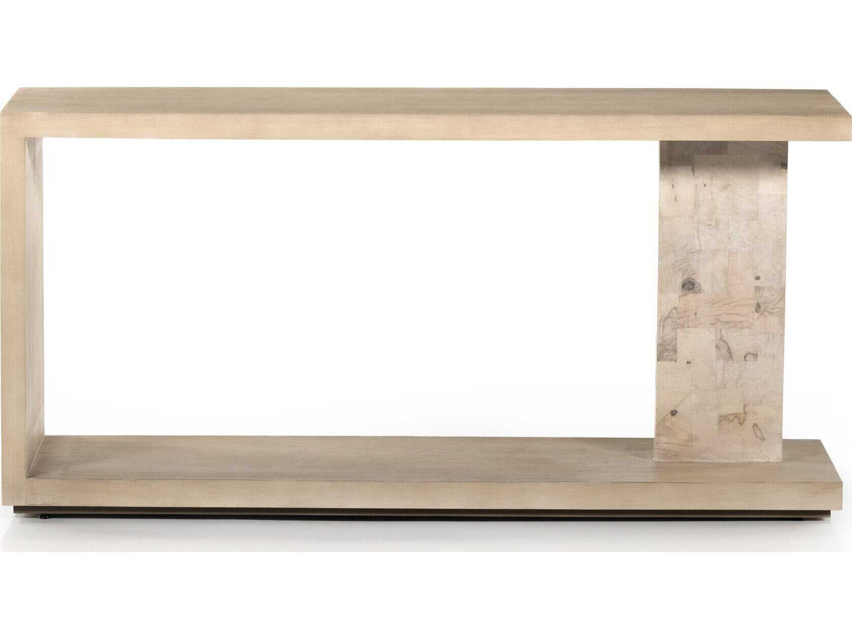 Four Hands Wesson Darian Rectangular Wood White Mahogany Bleached Burl Beige Console Table
