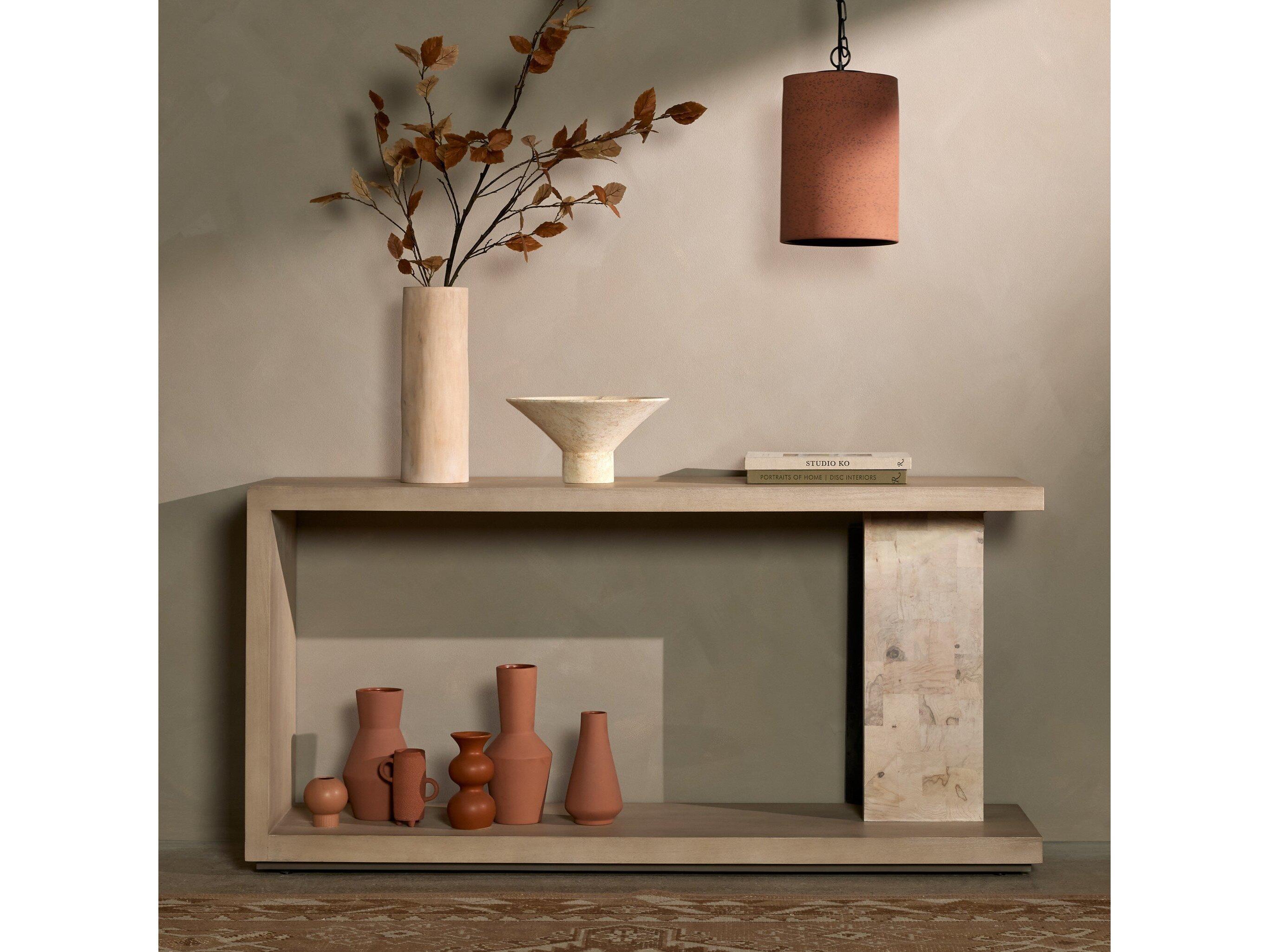 Four Hands Wesson Darian Rectangular Wood White Mahogany Bleached Burl Beige Console Table