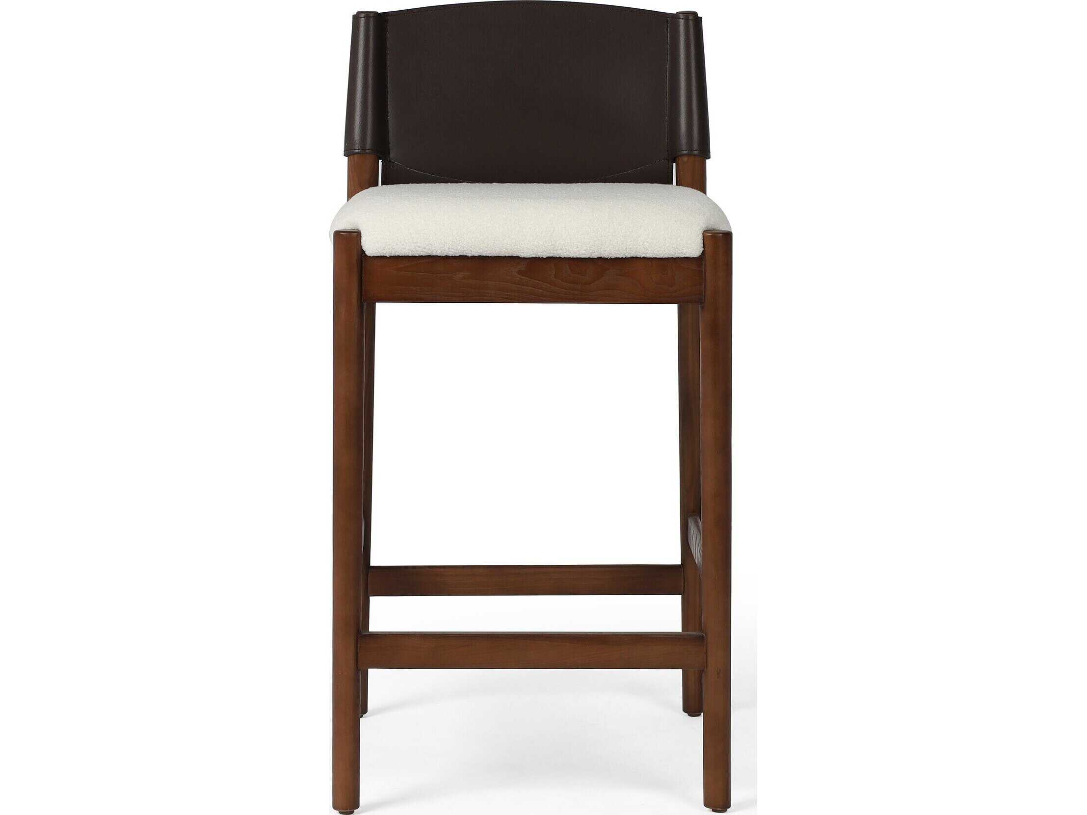 Four Hands Allston Lulu Upholstered Ash Wood Espresso Leather Blend Umber Cardiff Cream Counter Stool