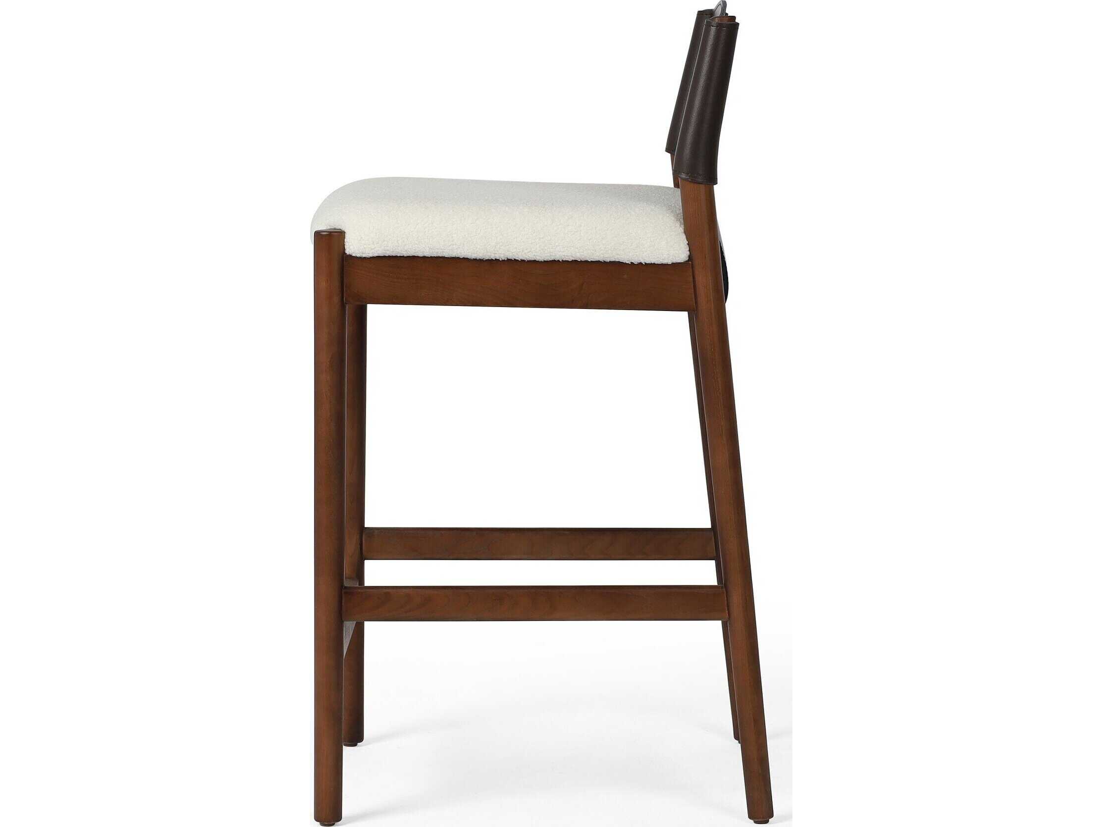 Four Hands Allston Lulu Upholstered Ash Wood Espresso Leather Blend Umber Cardiff Cream Counter Stool