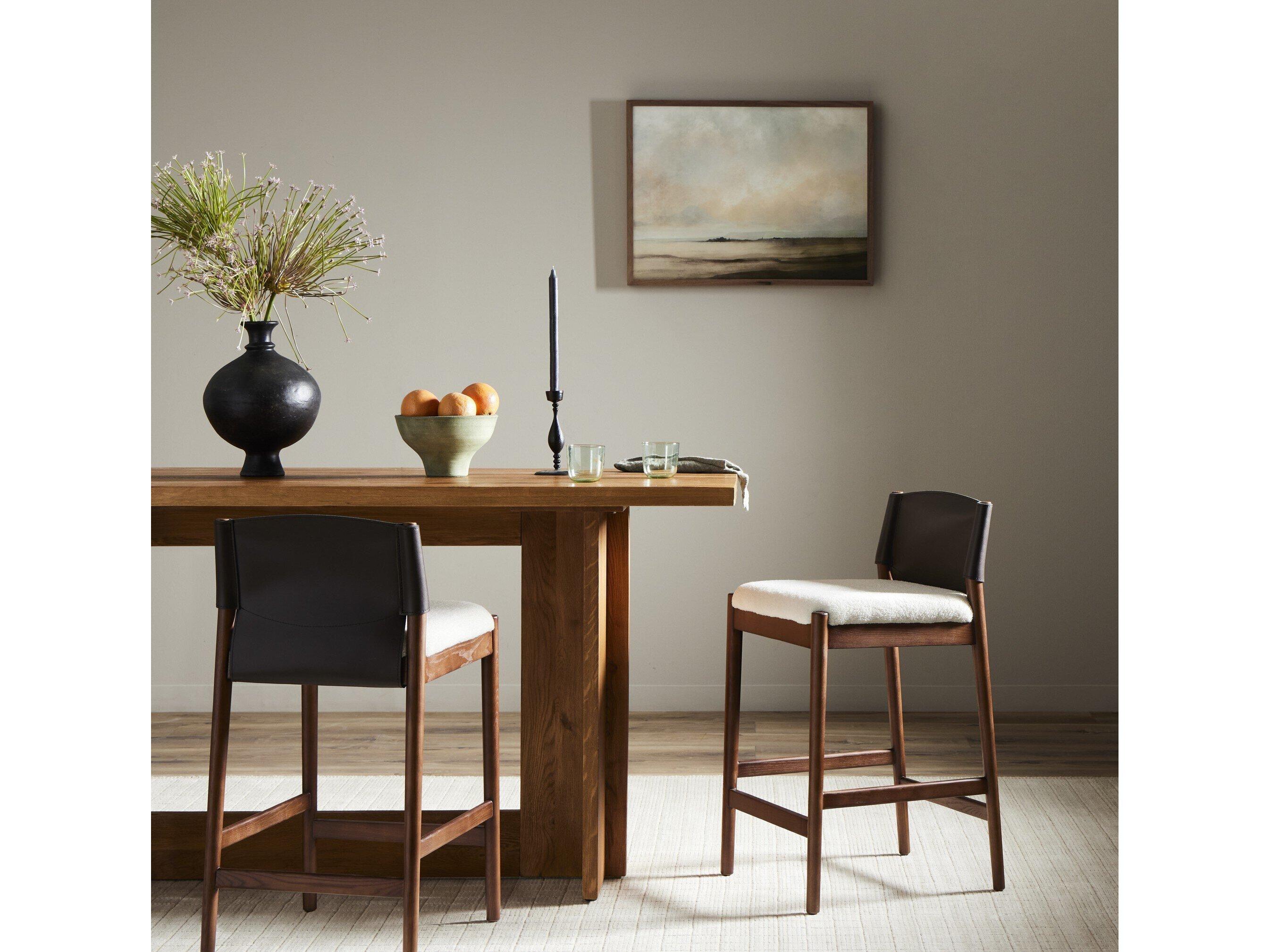 Four Hands Allston Lulu Upholstered Ash Wood Espresso Leather Blend Umber Cardiff Cream Counter Stool